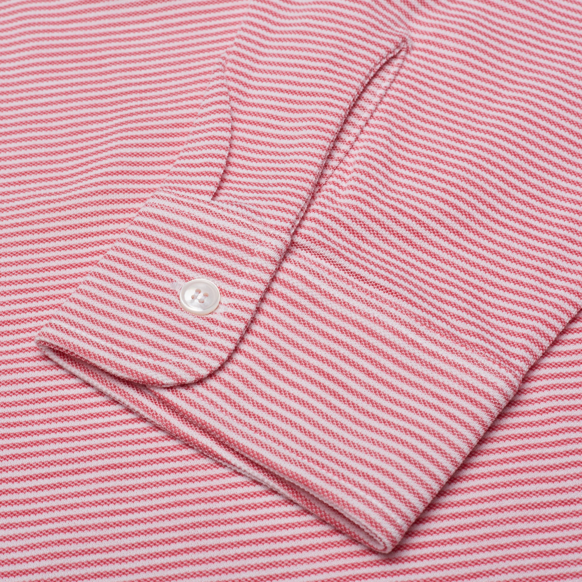 FEDELI Red Striped Cotton Light Pique Long Sleeve Polo Shirt NEW FEDELI