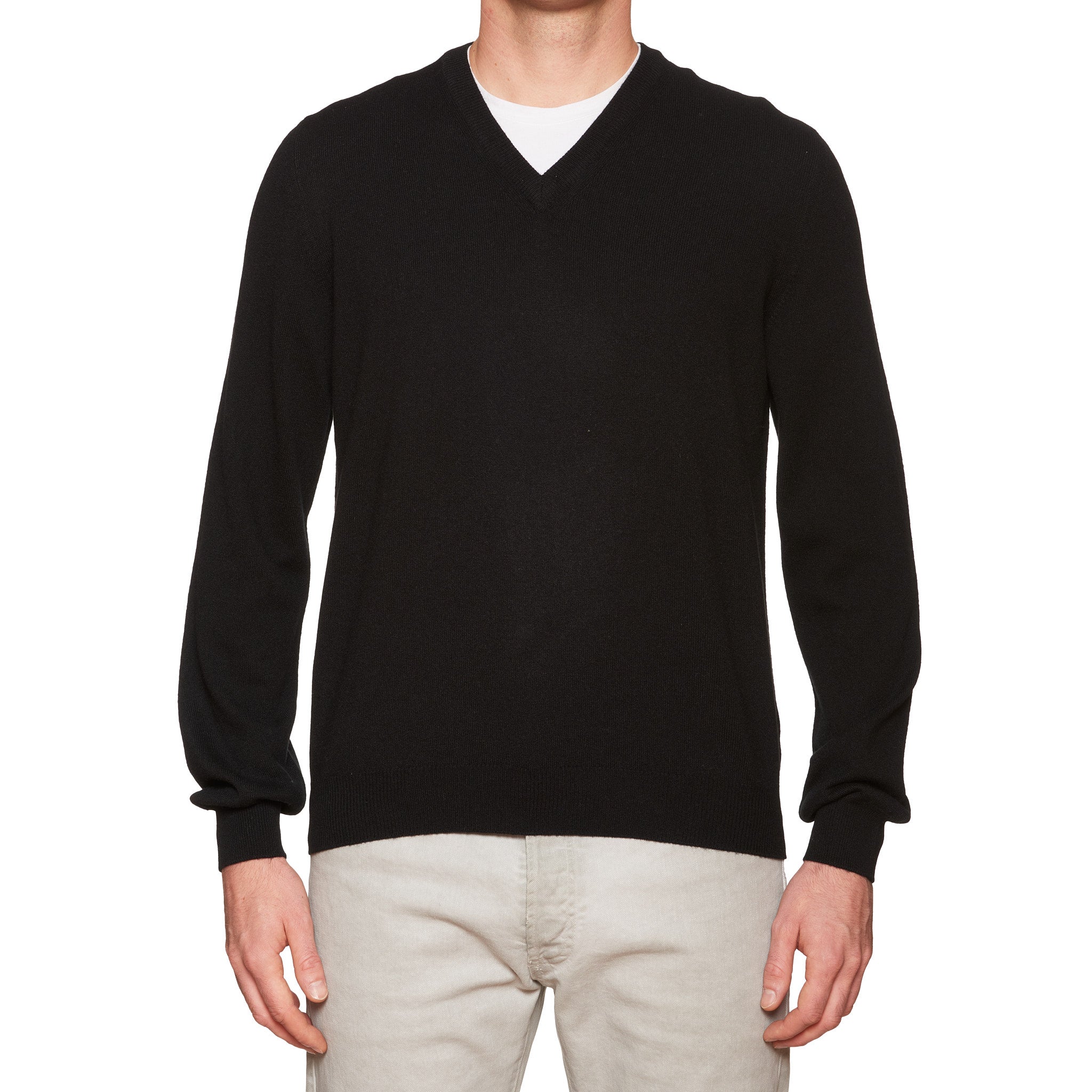 FEDELI Black Cashmere V-Neck Sweater NEW FEDELI