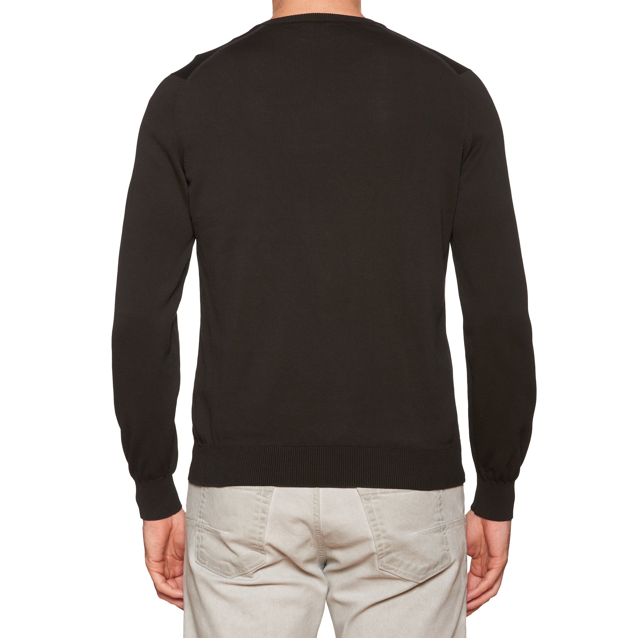 FEDELI Black Garment Dyed Cotton V-Neck Sweater EU 48 NEW US S FEDELI