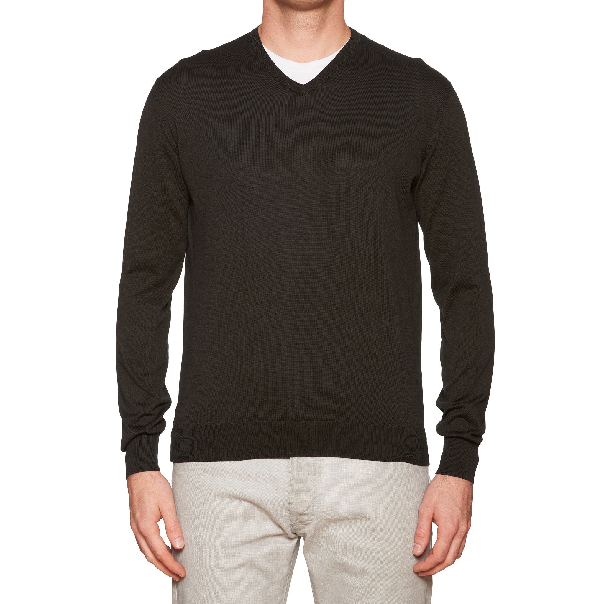 FEDELI Black Garment Dyed Dusty System Cotton V-Neck Sweater 52 NEW L