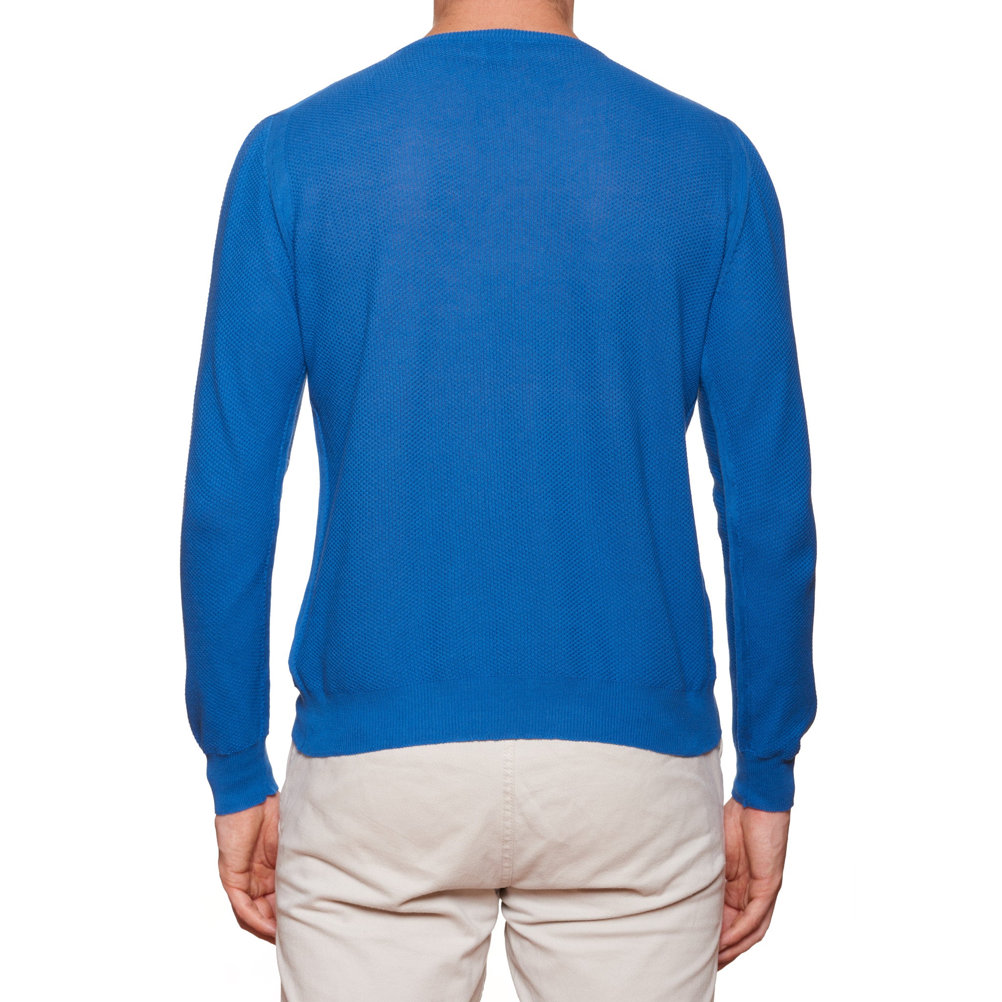 FEDELI Blue Cotton Knit Crewneck Sweater NEW Short FEDELI