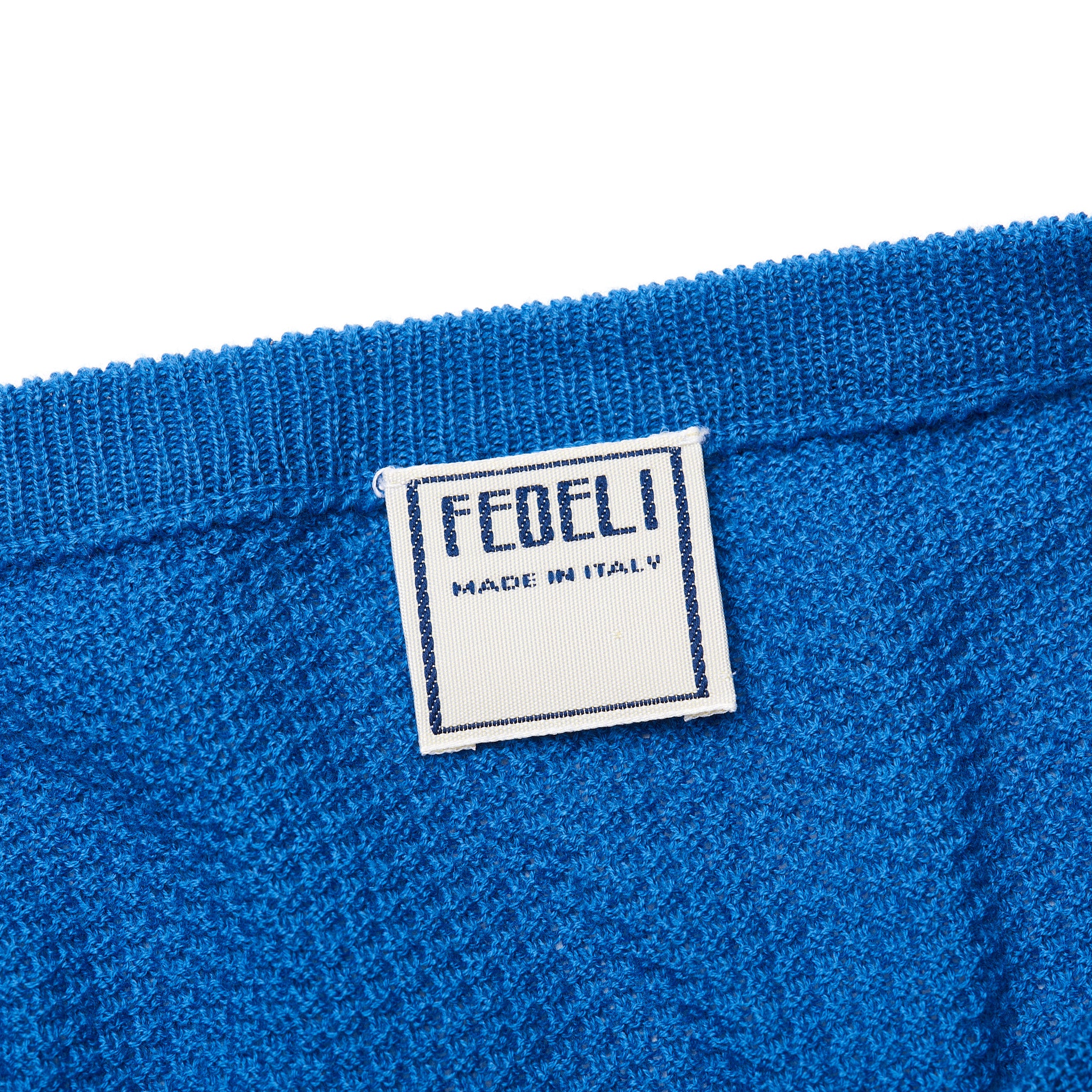 FEDELI Blue Cotton Knit Crewneck Sweater NEW Short FEDELI