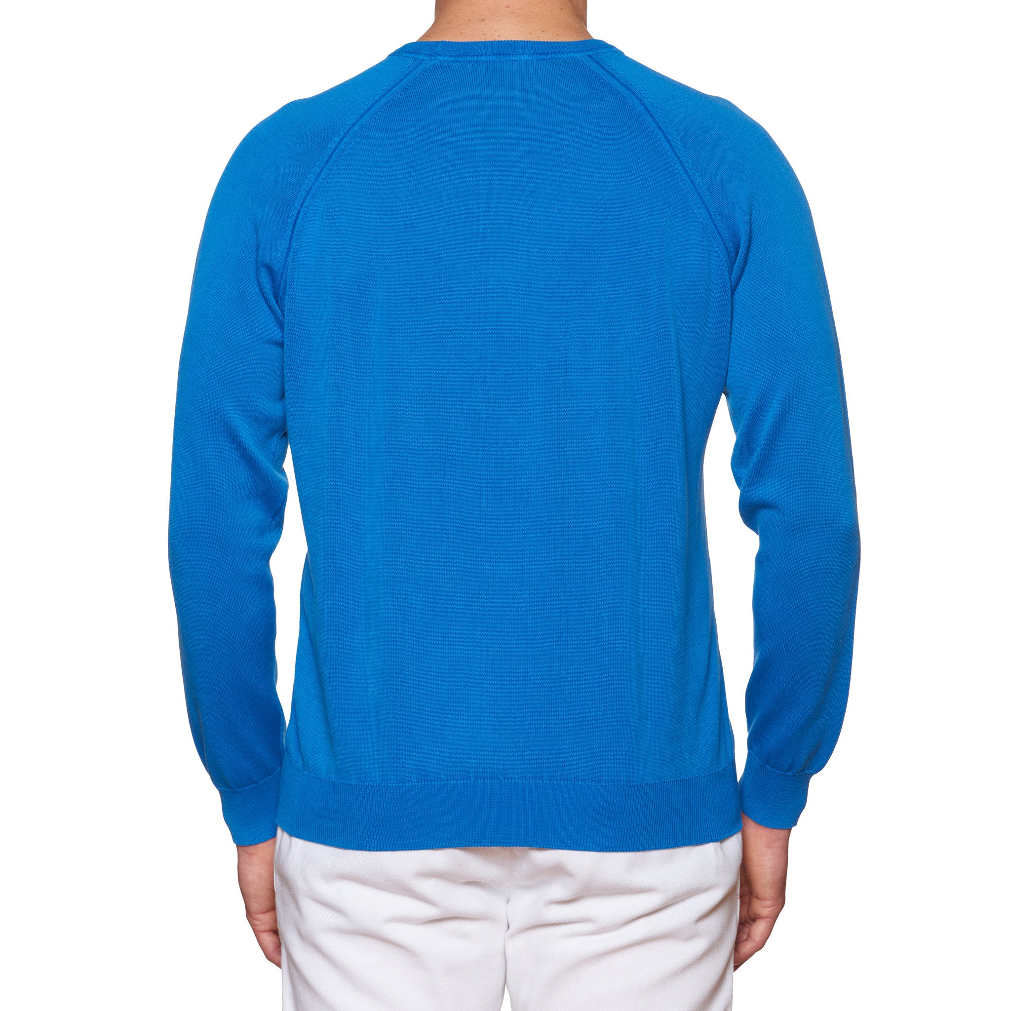 FEDELI Blue Cotton Raglan Sleeve Crewneck Sweater NEW XL