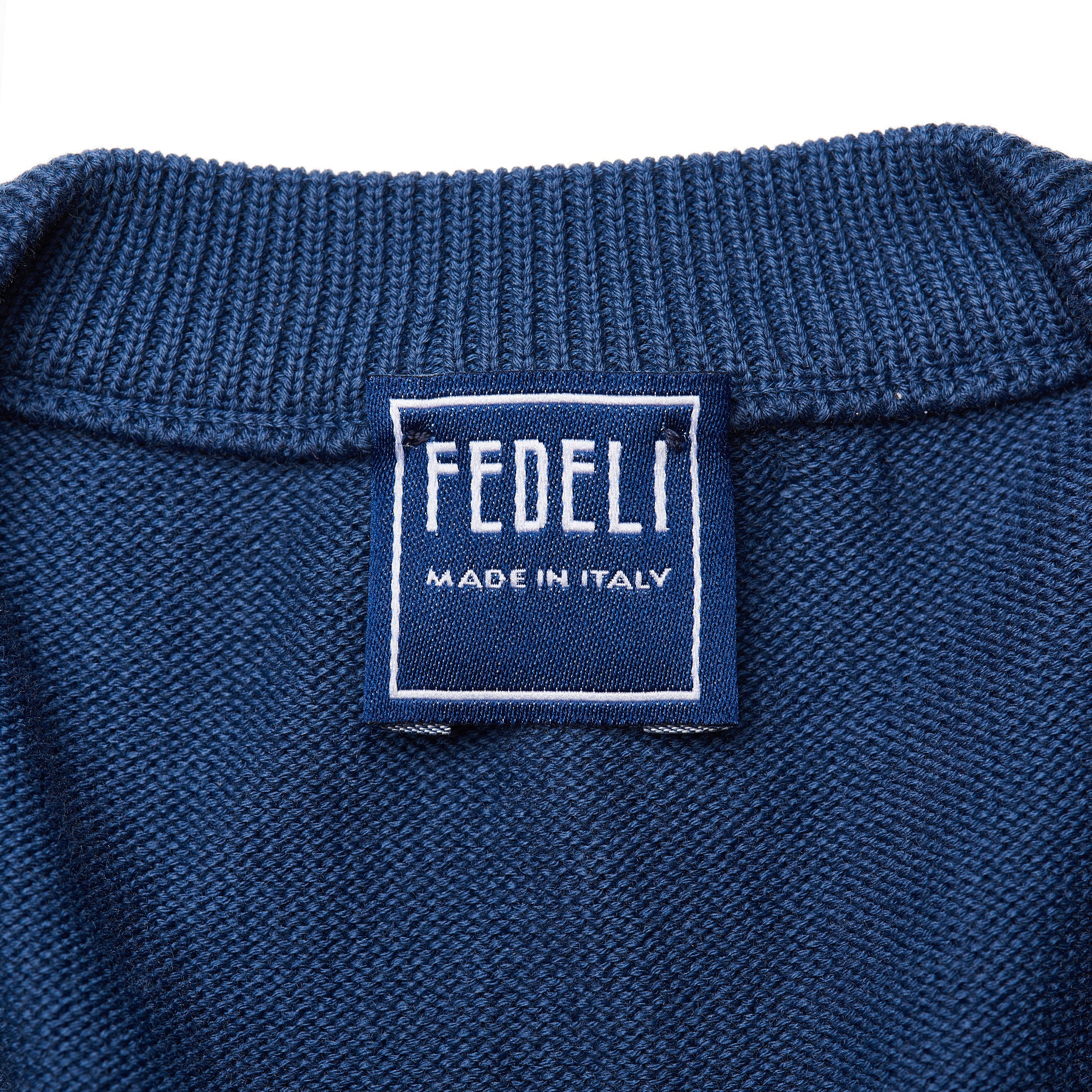 FEDELI Blue Cotton V-Neck Sweater EU 50 NEW US M FEDELI