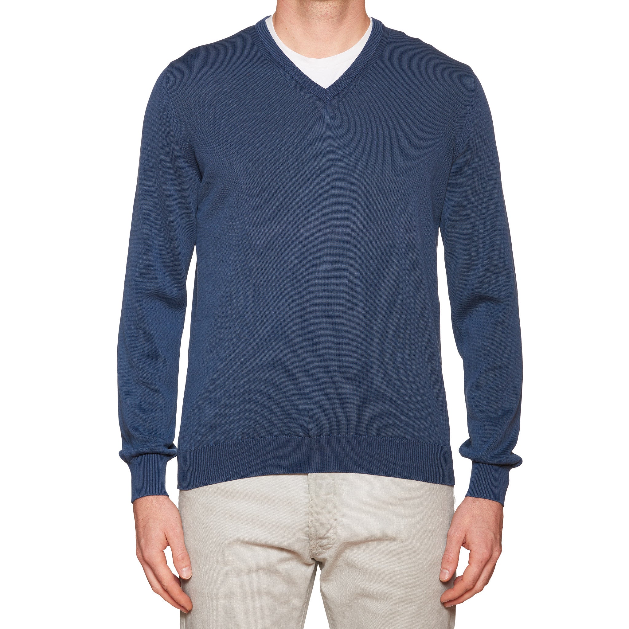 FEDELI Blue Dusty System Cotton V-Neck Sweater EU 50 NEW US M FEDELI