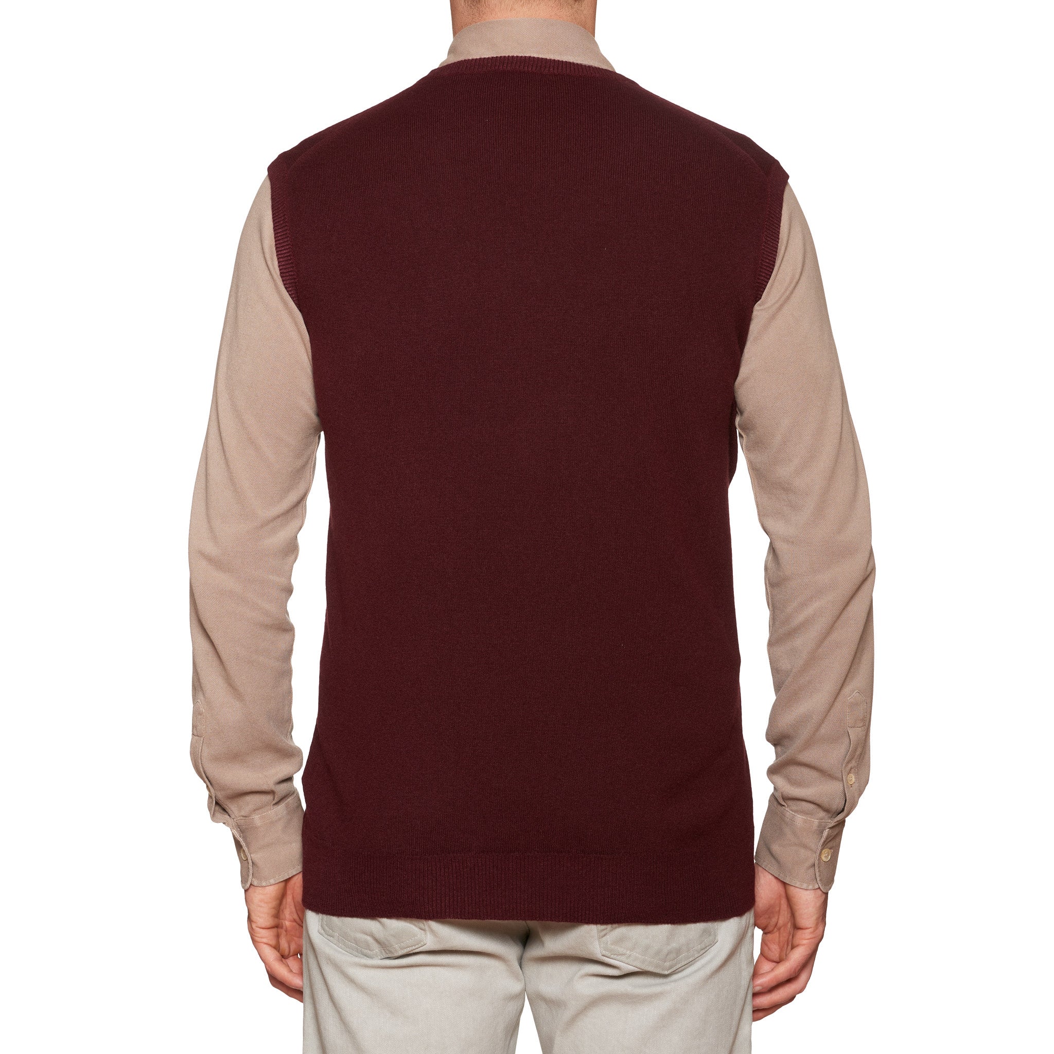 FEDELI Burgundy Cashmere V-Neck Sleeveless Sweater EU 54 NEW US XL FEDELI