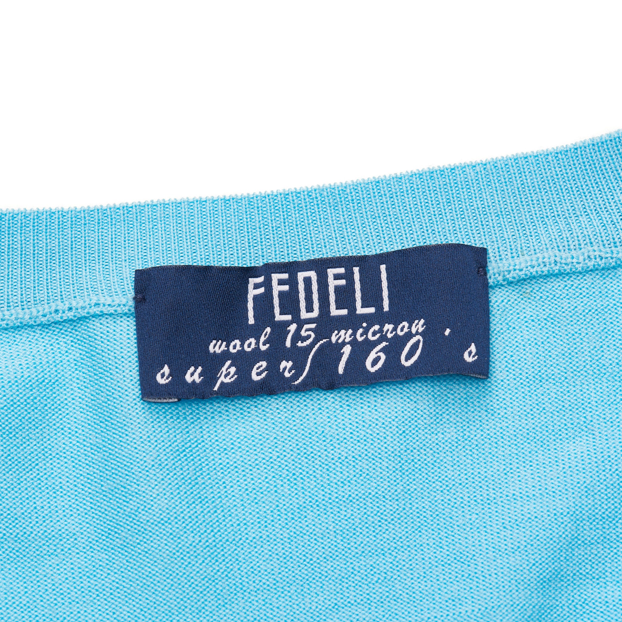 FEDELI Light Blue 15 Micron Wool Super 160's V-Neck Sweater NEW FEDELI