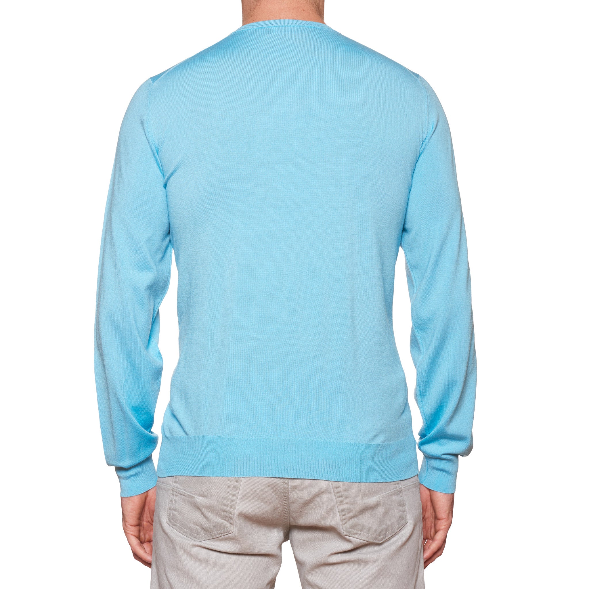 FEDELI Light Blue 15 Micron Wool Super 160's V-Neck Sweater NEW FEDELI