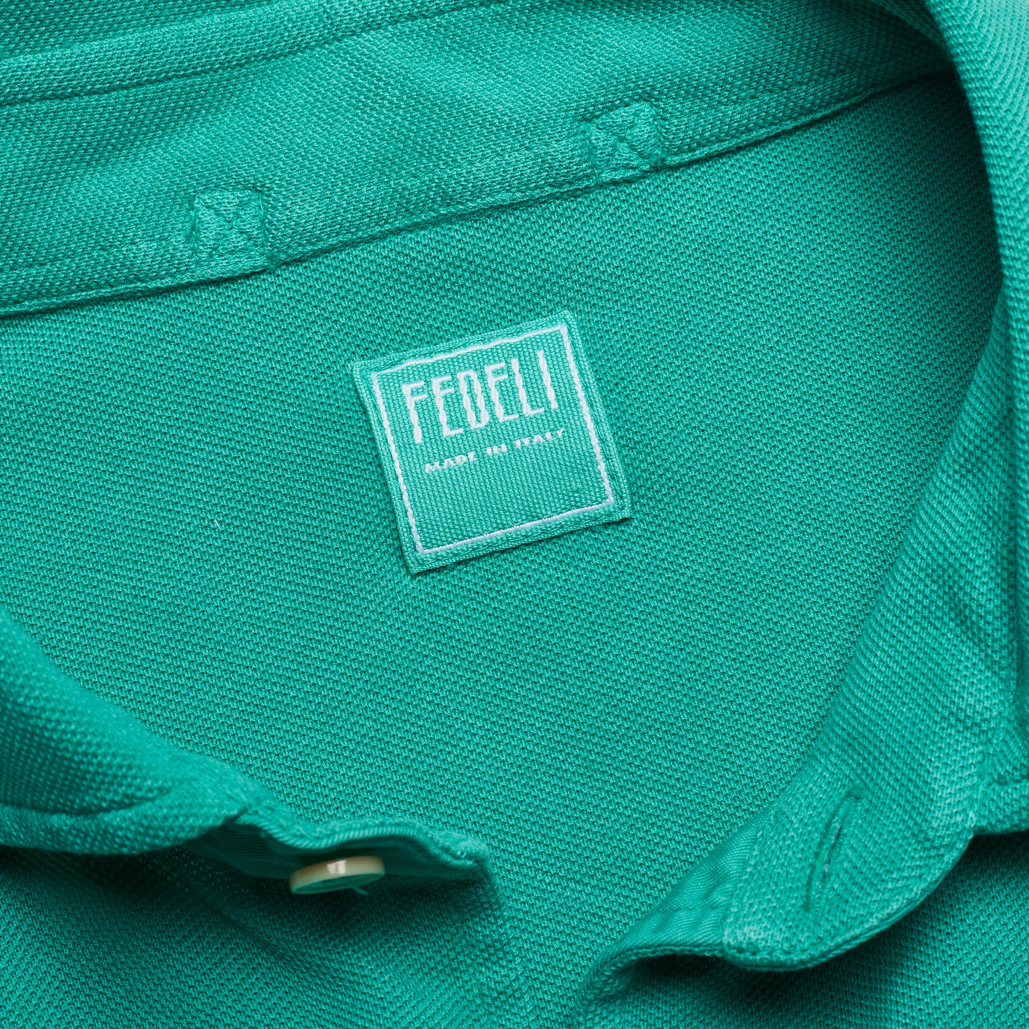 FEDELI Emerald Green Cotton Pique Long Sleeve Polo Shirt EU 48 NEW US S
