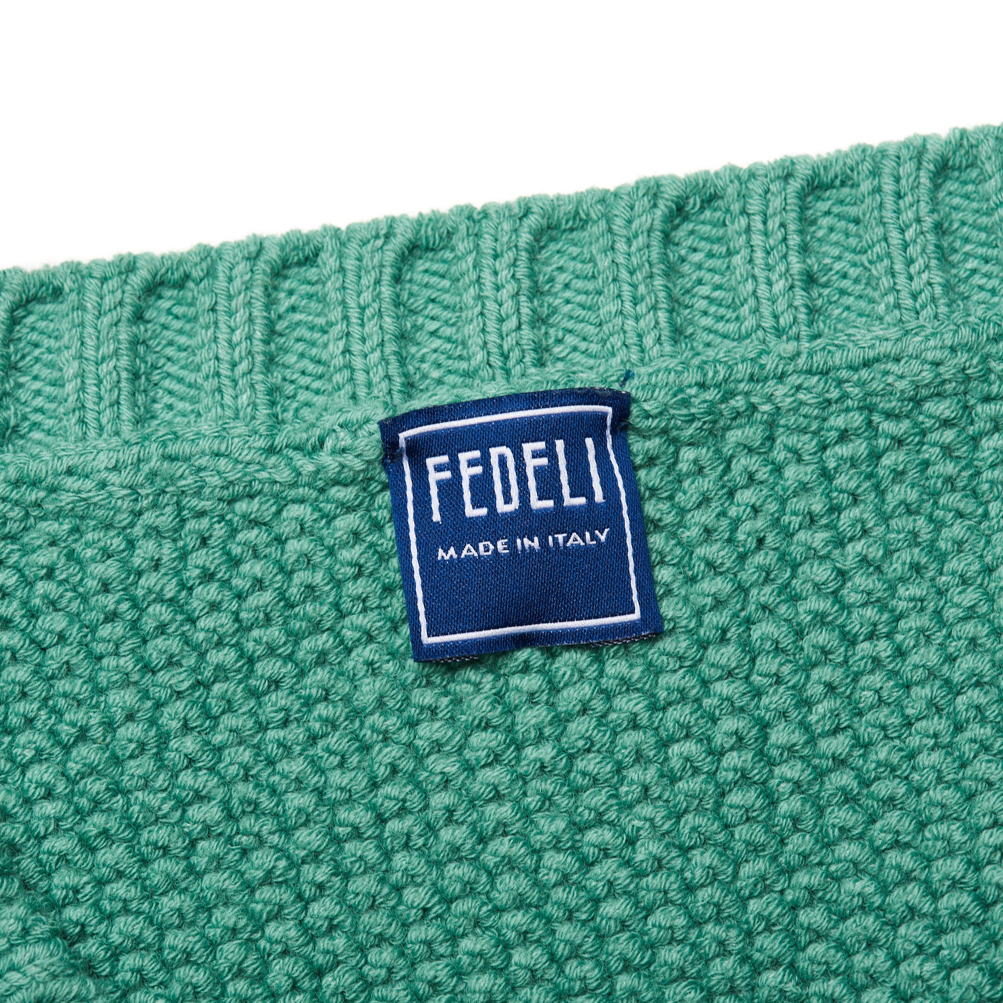 FEDELI Green Cotton Knit V-Neck Sweater EU 48 NEW US S Short FEDELI