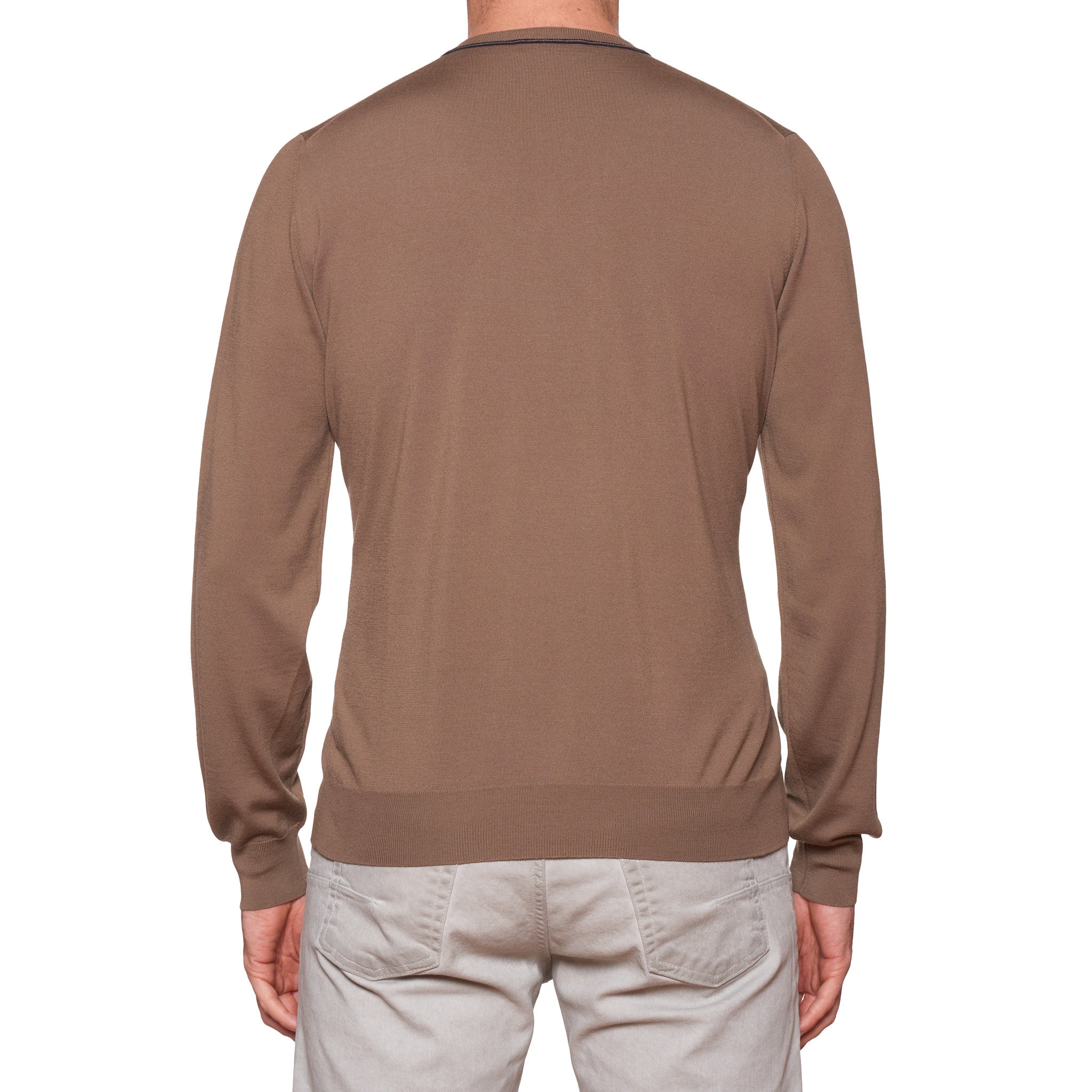 FEDELI Brown 15 Micron Wool Super 160's V-Neck Sweater EU 50 NEW US M FEDELI