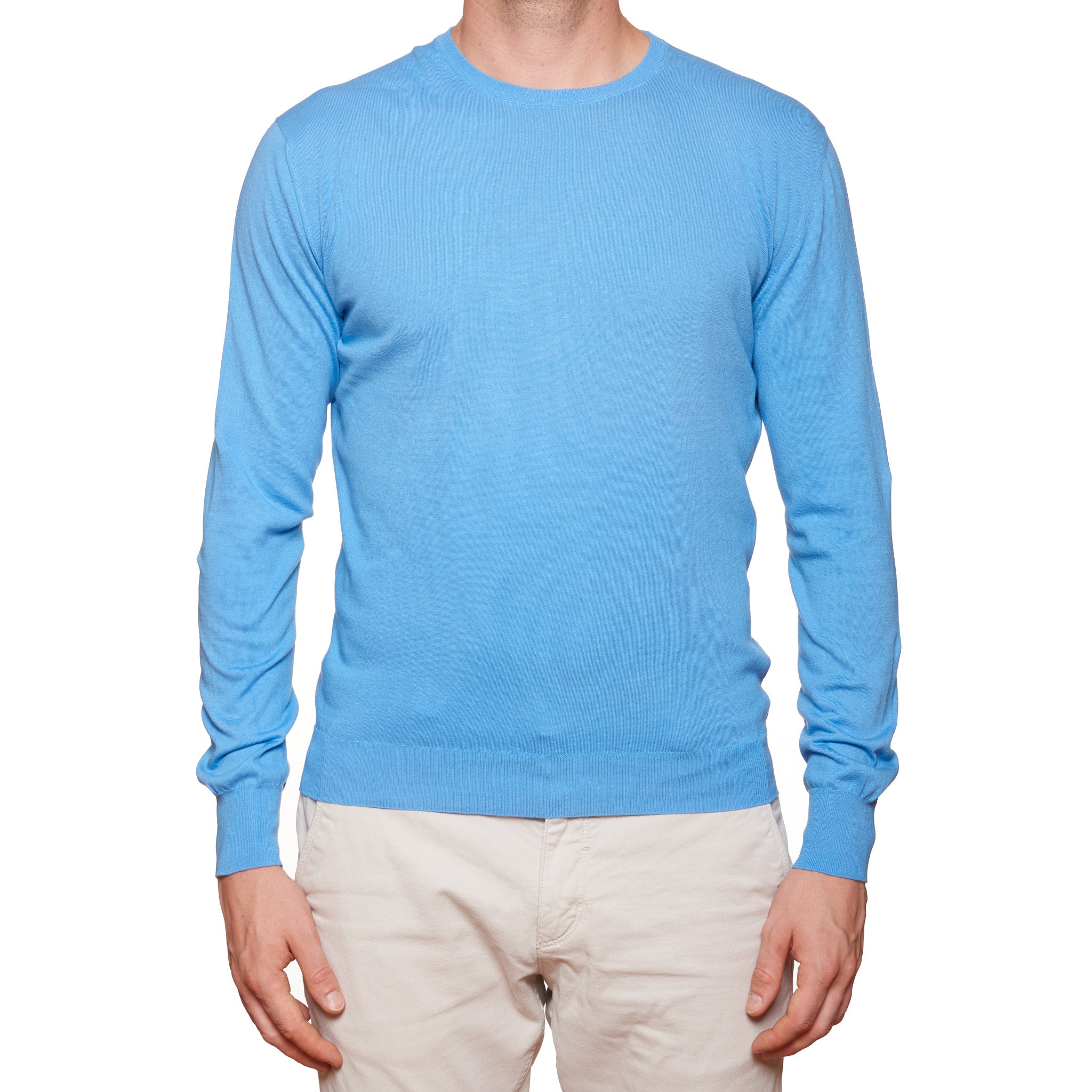 FEDELI Light Blue Supima Cotton Lightweight Crewneck Sweater 50 NEW US M FEDELI