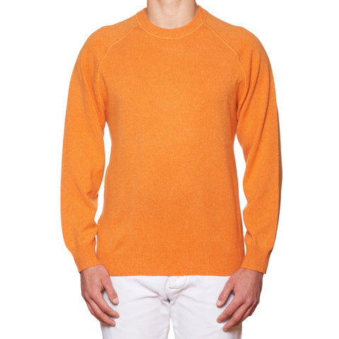 FEDELI Orange Cashmere Raglan Sleeves Crewneck Sweater EU 56 NEW US XXL