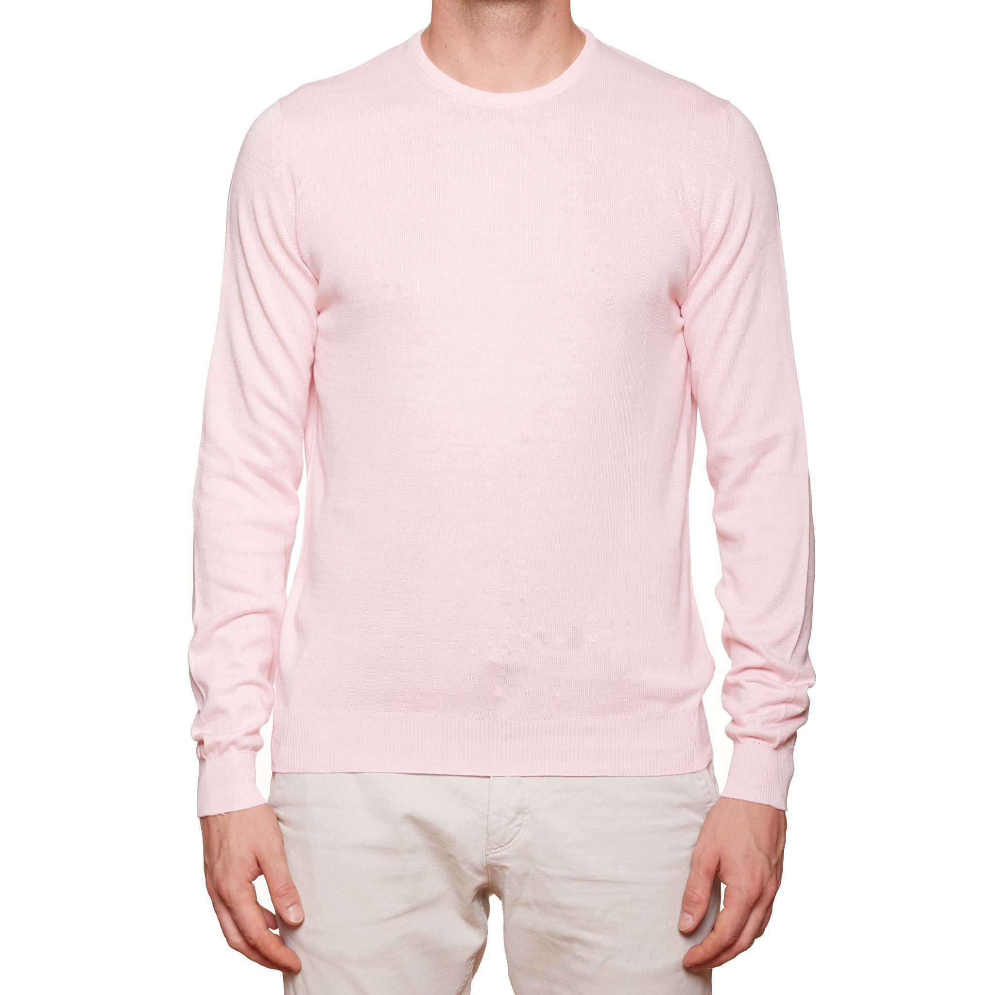 FEDELI Pink Supima Cotton Crewneck Sweater EU 50 NEW US M Slim Fit FEDELI
