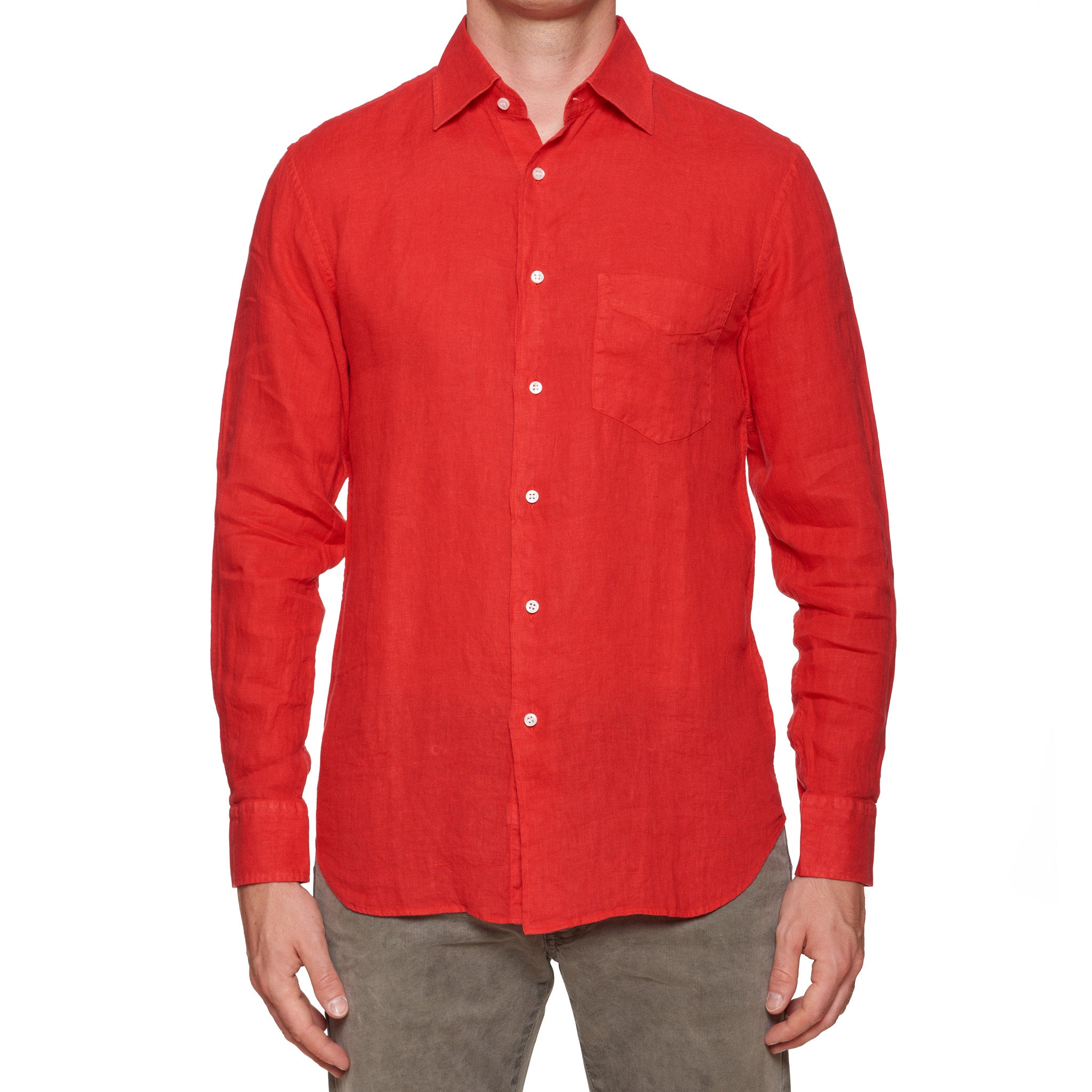 FEDELI Red Linen Long Sleeve Casual Shirt EU 42 NEW US 16.5 FEDELI