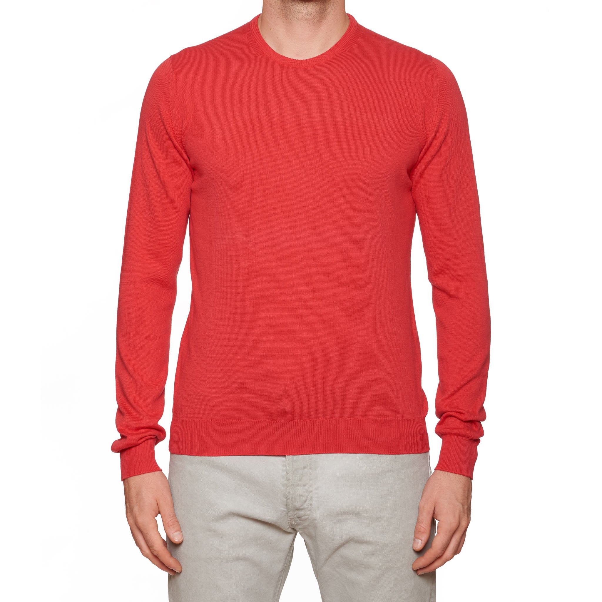FEDELI Red Supima Cotton Crewneck Sweater EU 50 NEW US M