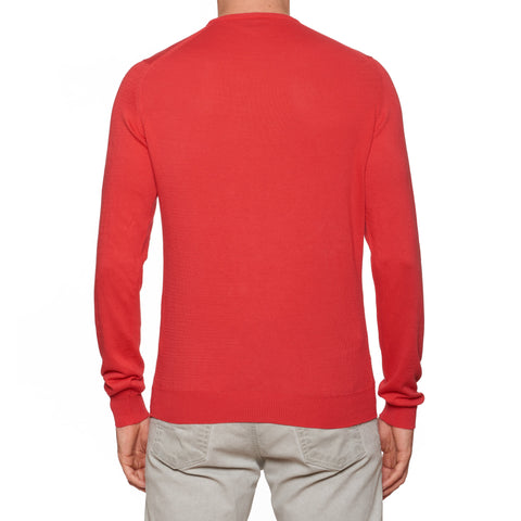 FEDELI Red Supima Cotton Crewneck Sweater EU 50 NEW US M
