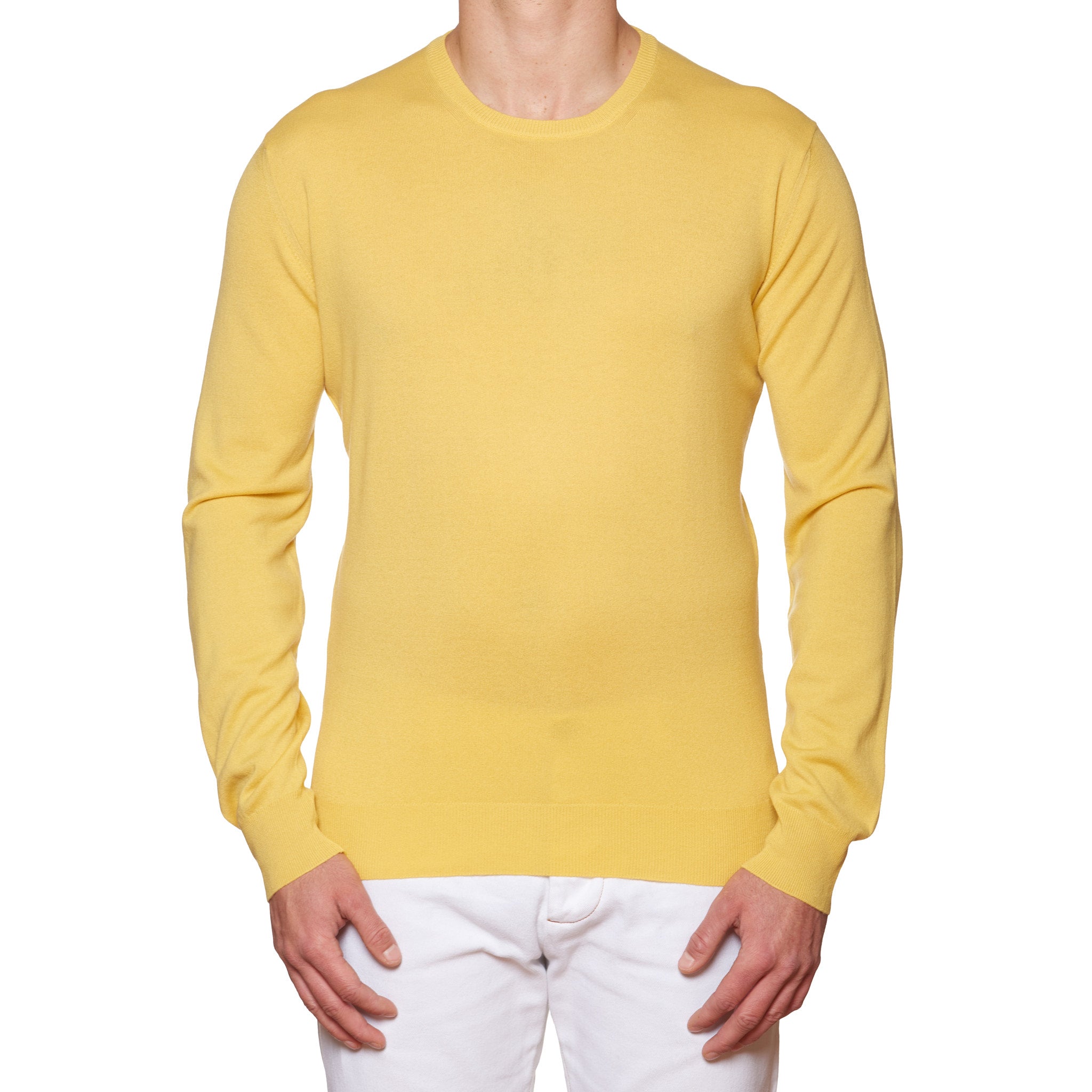 FEDELI Yellow Cashmere Crewneck Sweater EU 56 NEW US 2XL FEDELI