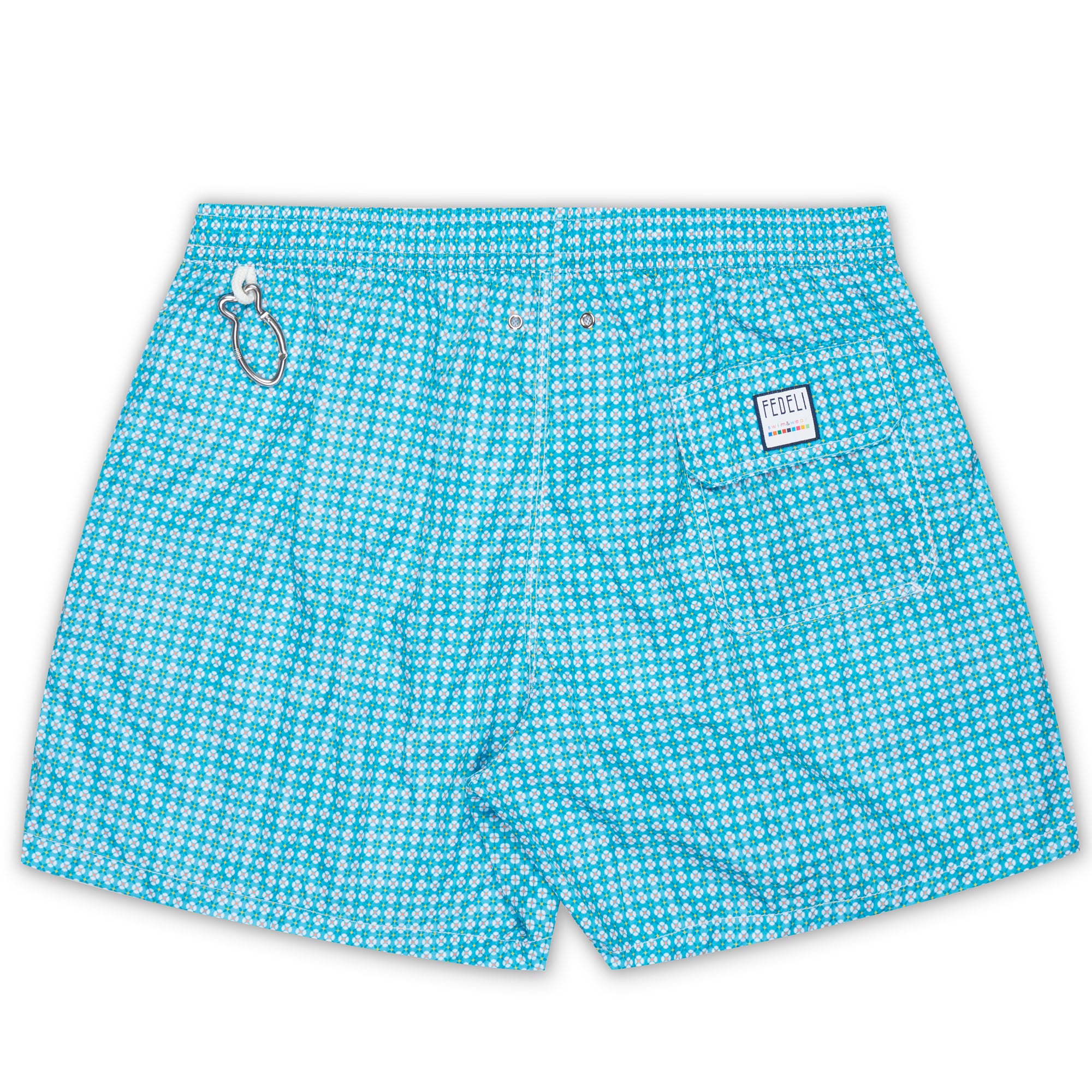 FEDELI Teal Blue Geometric Printed Madeira Airstop Swim Shorts Trunks NEW 2XL