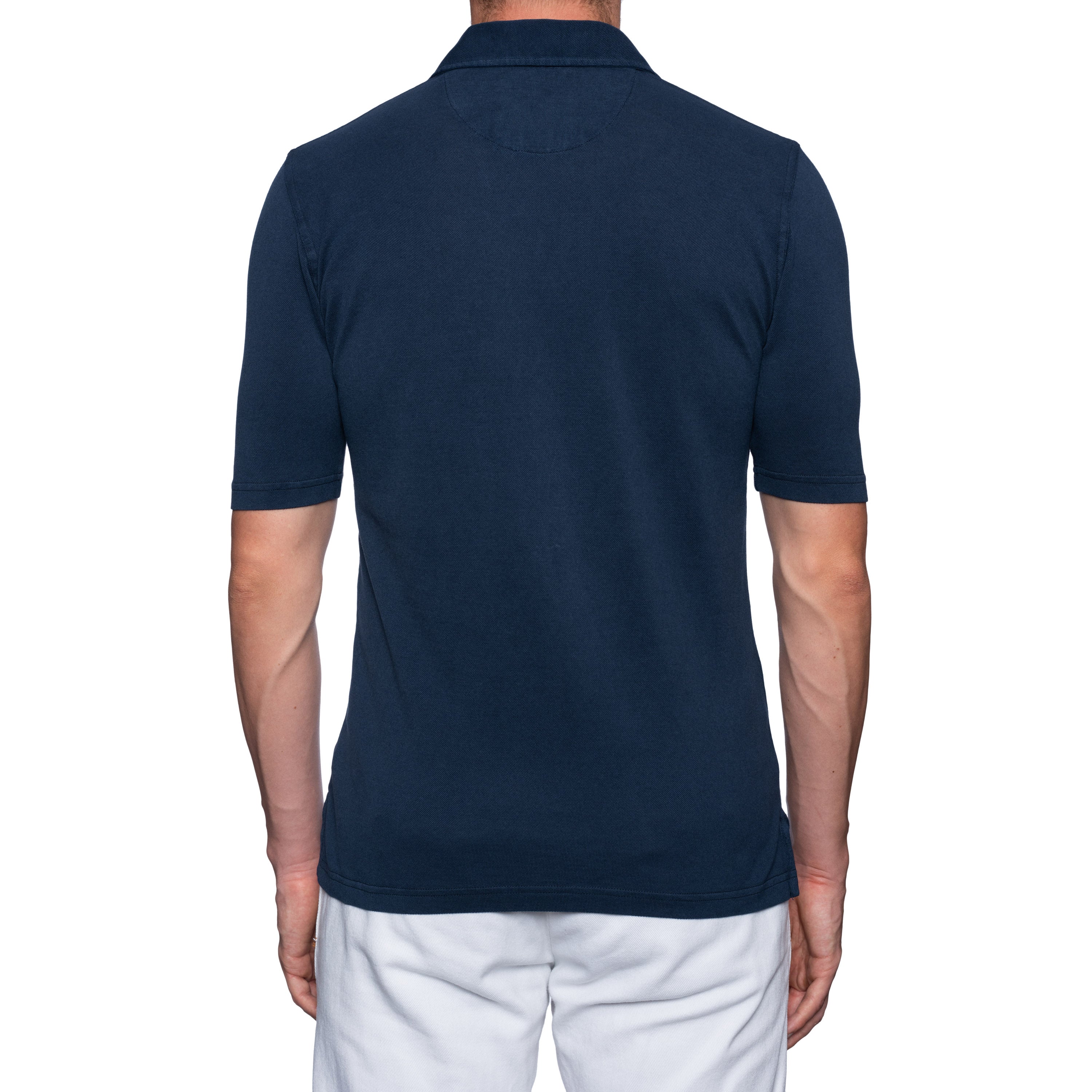 FEDELI 34 LAB Navy Blue Cotton Pique Frosted Short Sleeve Polo Shirt EU 48 NEW US S FEDELI