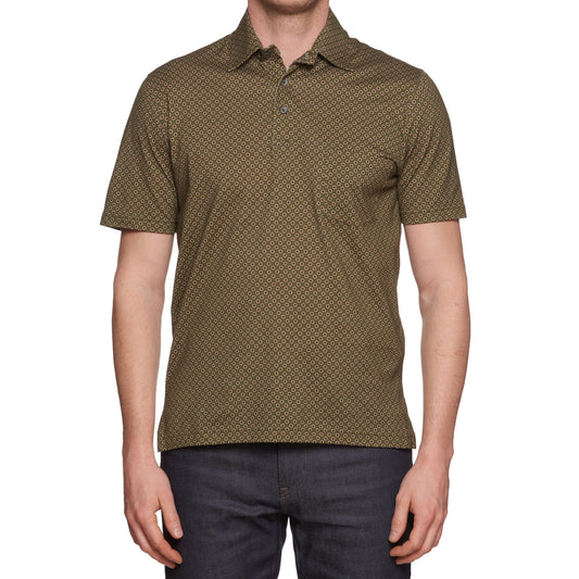FEDELI "Bell" Green Floral Cotton Jersey Short Sleeve Polo Shirt EU 50 NEW US M