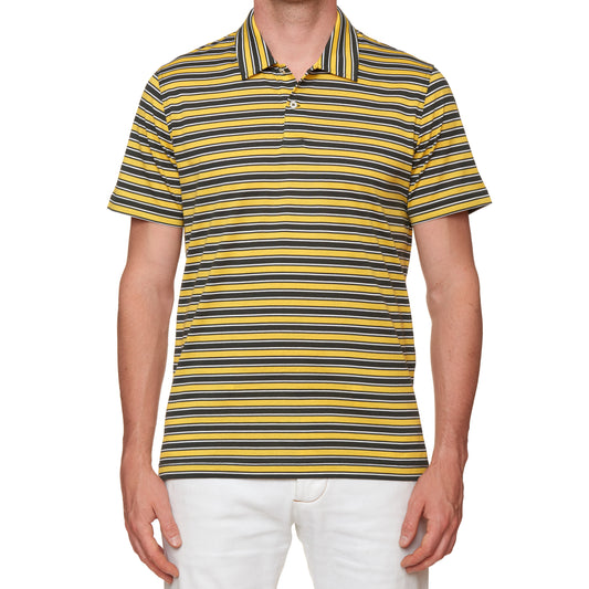 FEDELI "Florida" Black-Yellow-White Striped Cotton Jersey Polo Shirt NEW