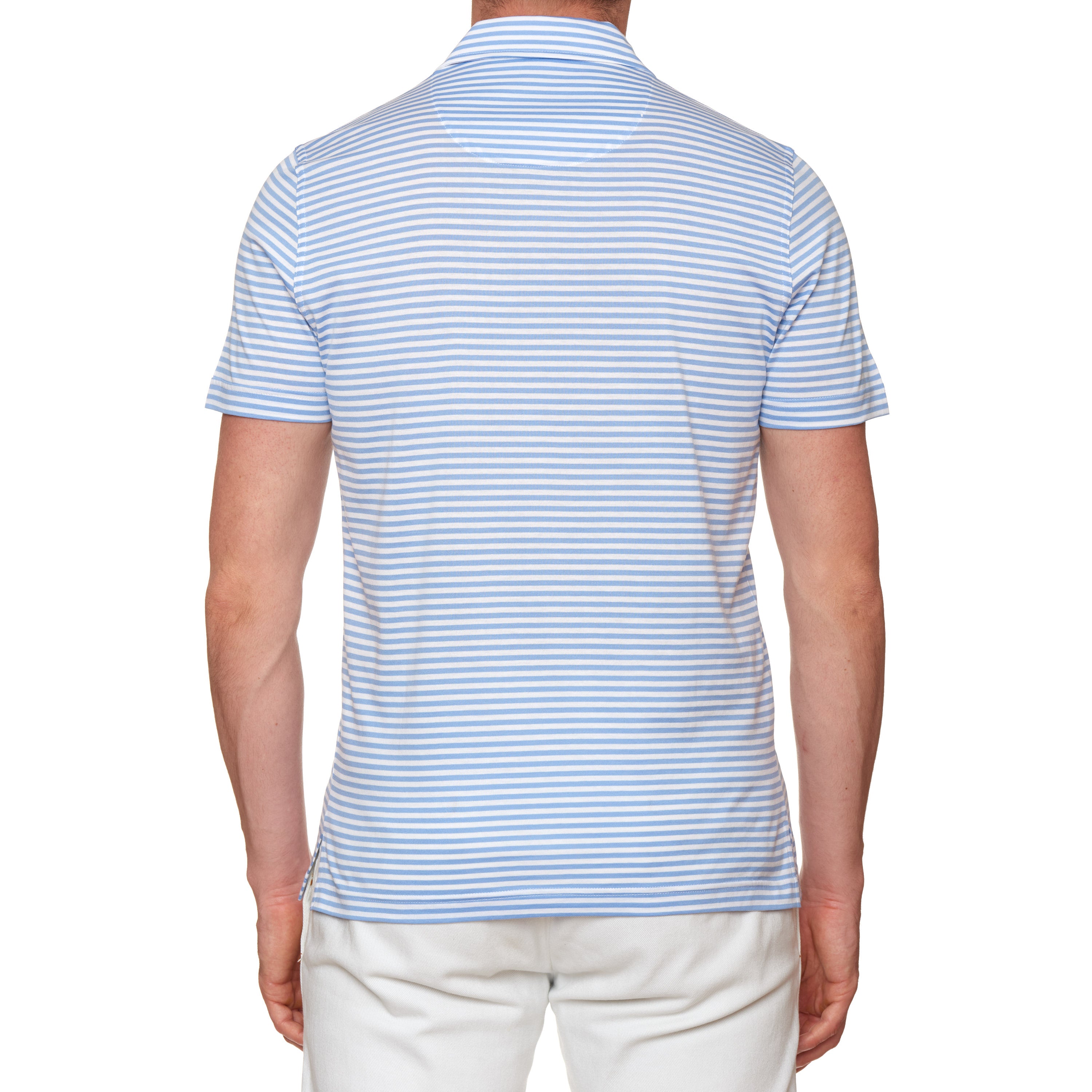 FEDELI "Florida" Blue-White Striped Cotton Jersey Short Sleeve Polo Shirt 46 NEW US XS FEDELI