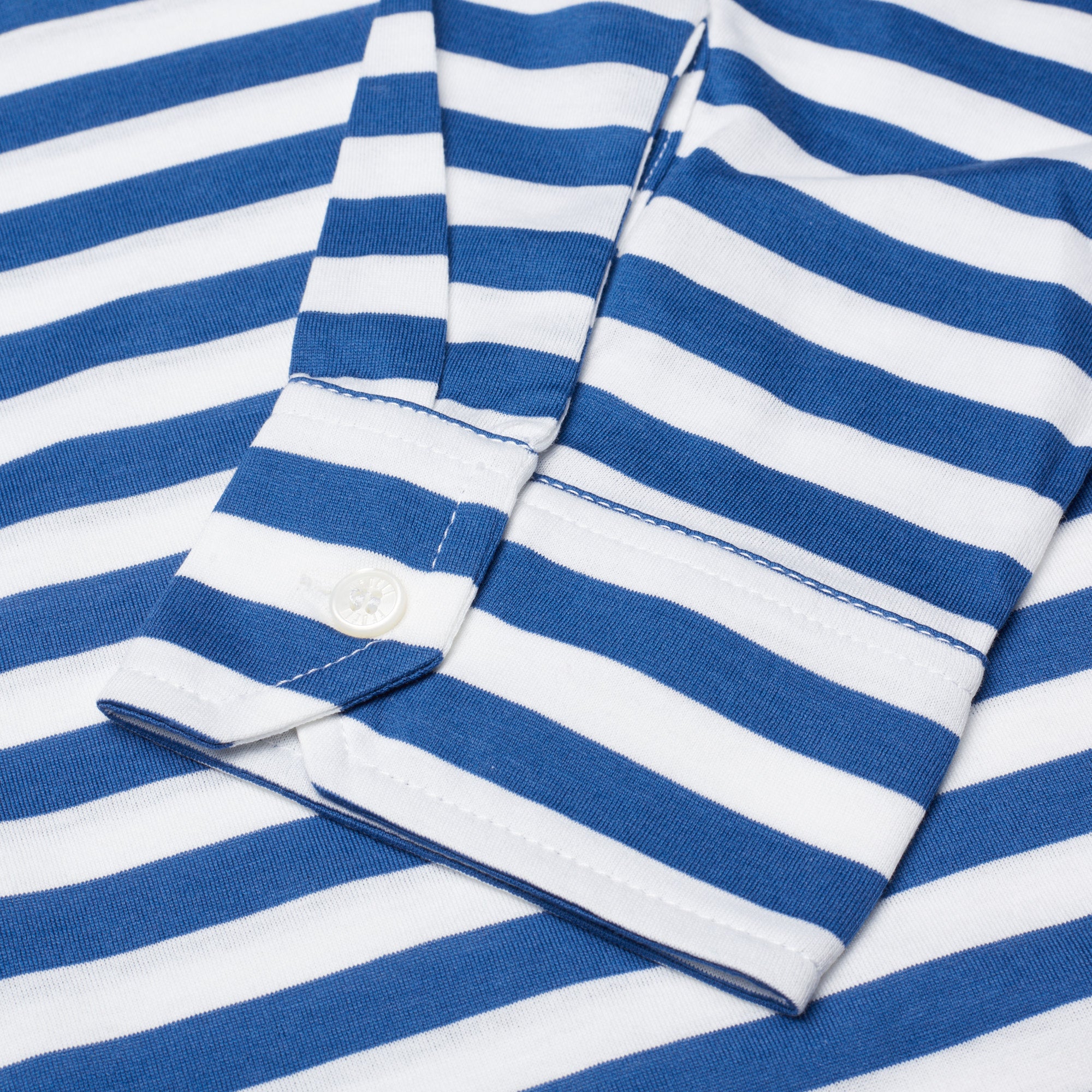 FEDELI "Florida" Blue Striped Cotton Jersey Long Sleeve Polo Shirt EU 56 NEW US 2XL
