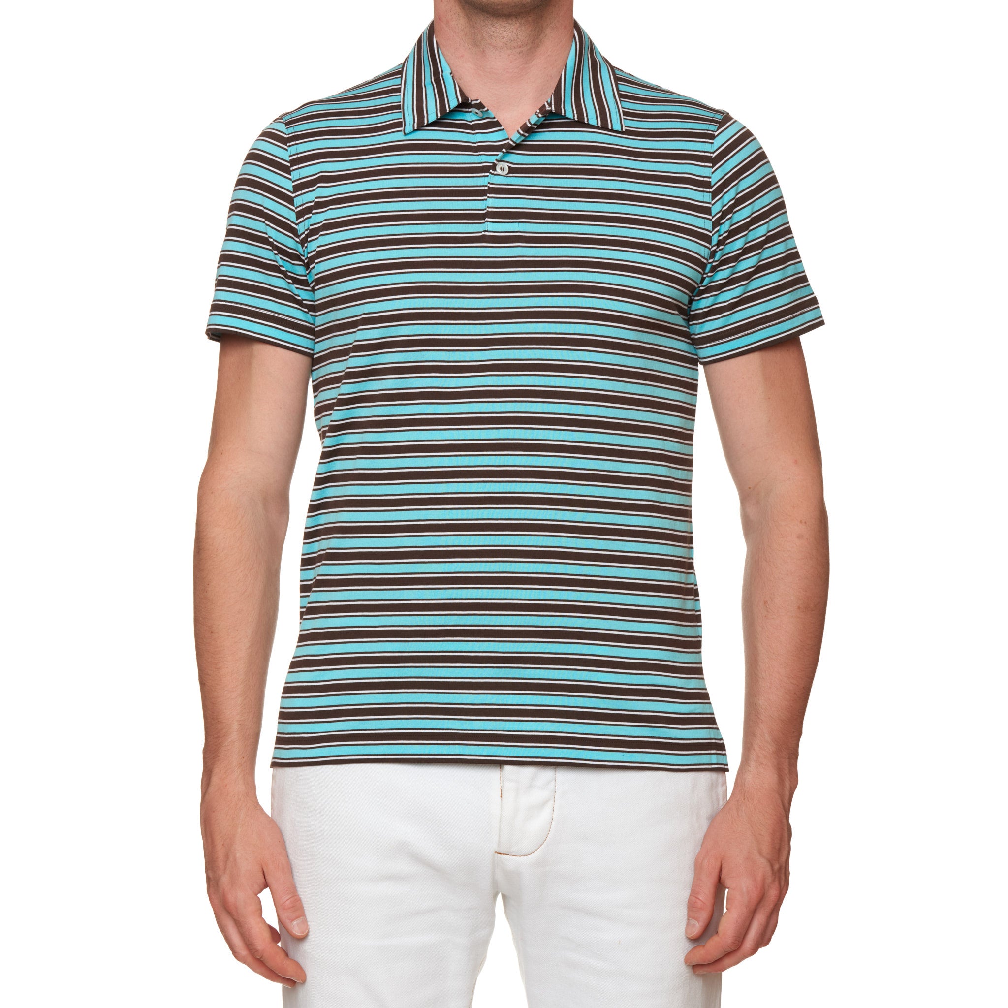 FEDELI "Florida" Multi-Color Striped Cotton Jersey Polo Shirt NEW