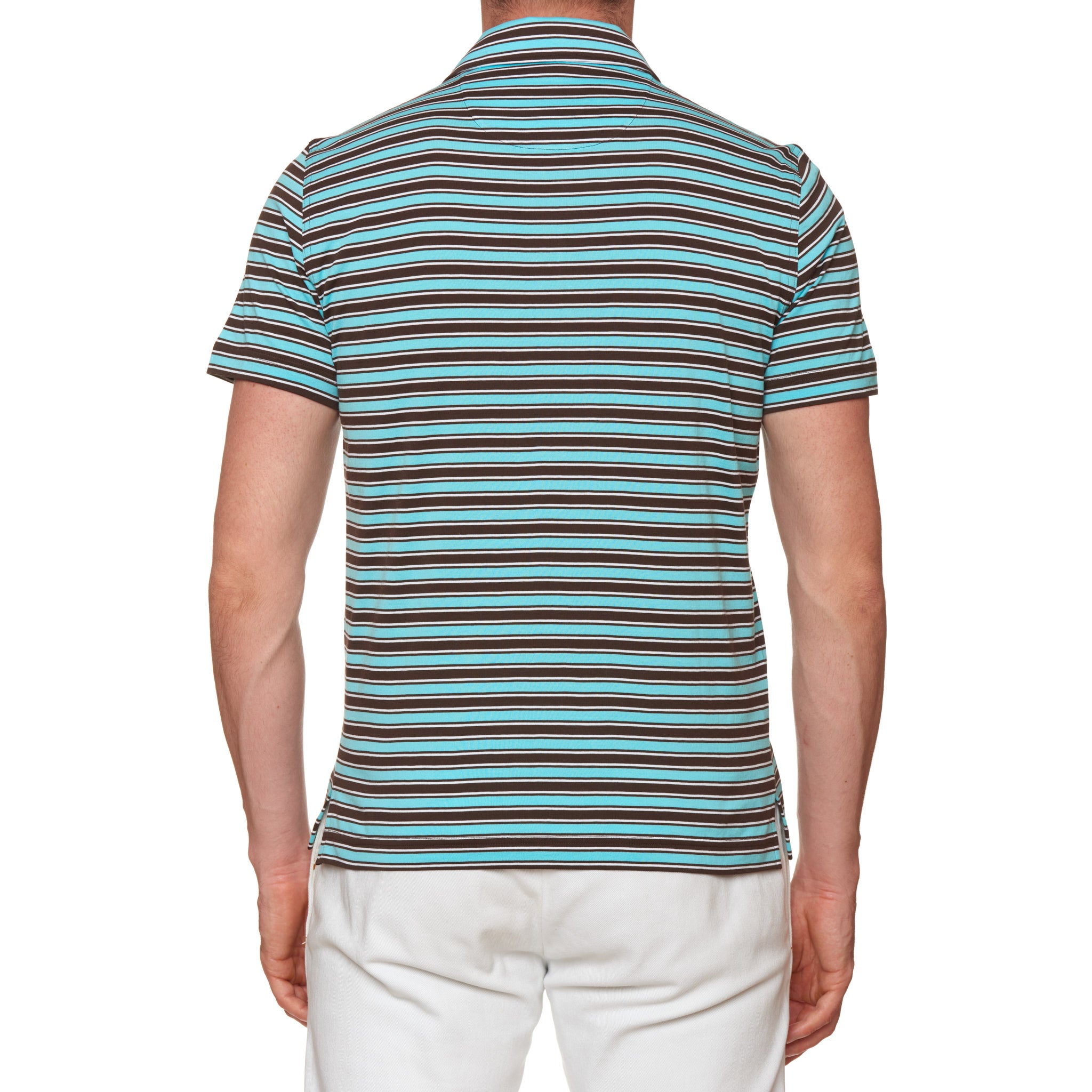 FEDELI "Florida" Multi-Color Striped Cotton Jersey Polo Shirt NEW