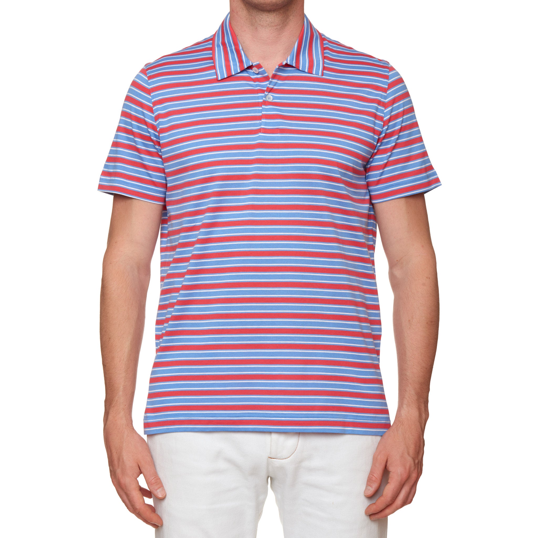 FEDELI "Florida" Multi-Color Striped Cotton Jersey Polo Shirt EU 52 NEW US L