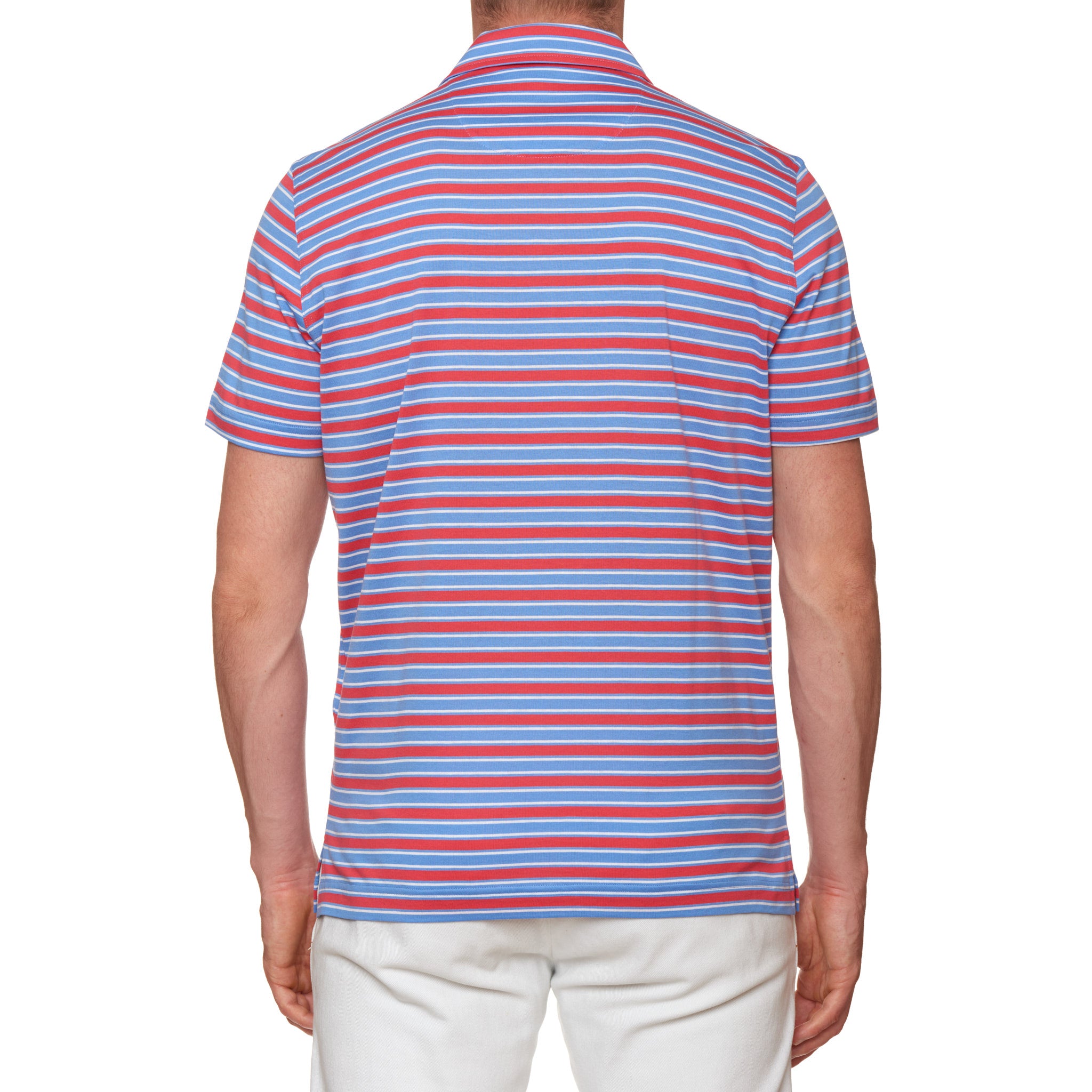 FEDELI "Florida" Multi-Color Striped Cotton Jersey Polo Shirt EU 52 NEW US L FEDELI