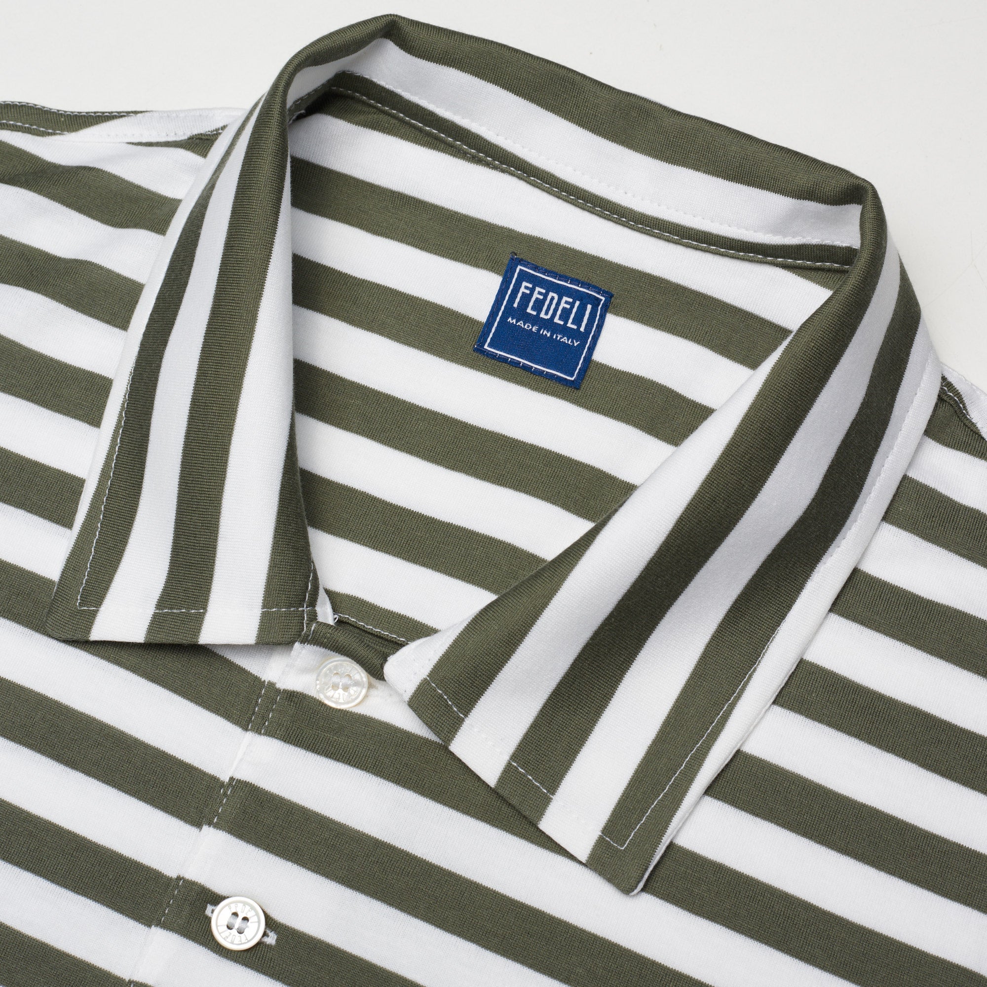 FEDELI "Florida" Olive Striped Cotton Jersey Long Sleeve Polo Shirt EU 56 NEW US 2XL FEDELI