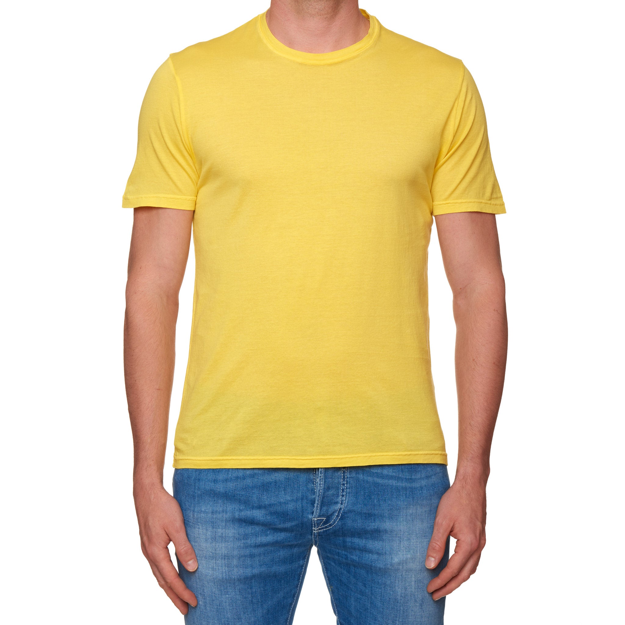 FEDELI "Gary" Yellow Cotton Superlight Frosted Short Sleeve T-Shirt NEW