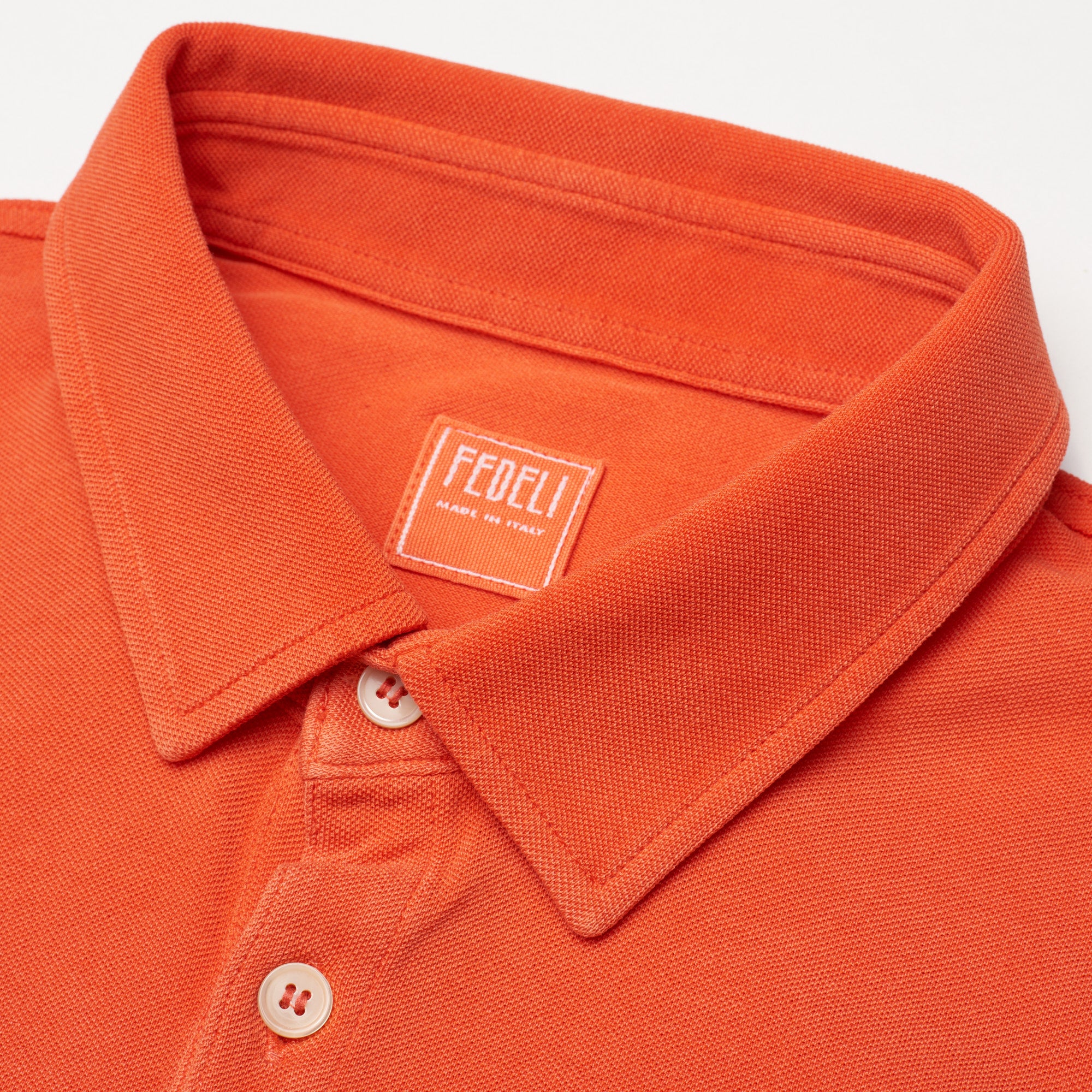 FEDELI "Goa" Solid Orange Cotton Pique Long Sleeve Polo Shirt EU 50 NEW US M