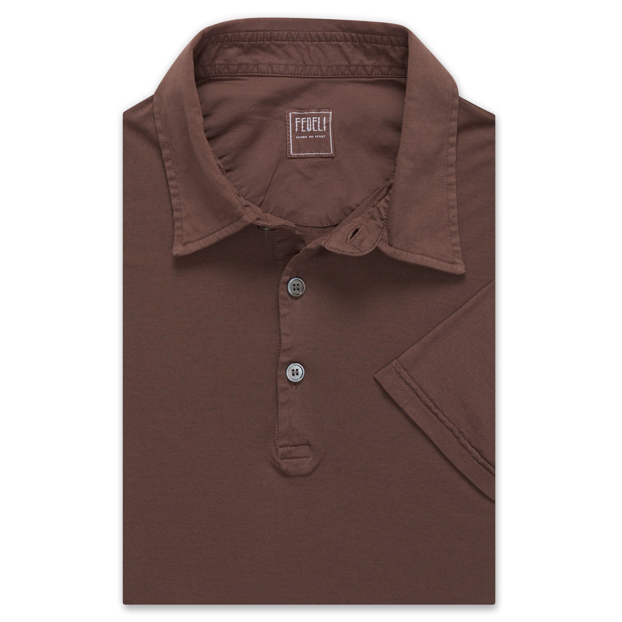 FEDELI "Jack" Solid Brown Superlight Jersey Cotton Short Sleeve Polo Shirt 46 NEW XS