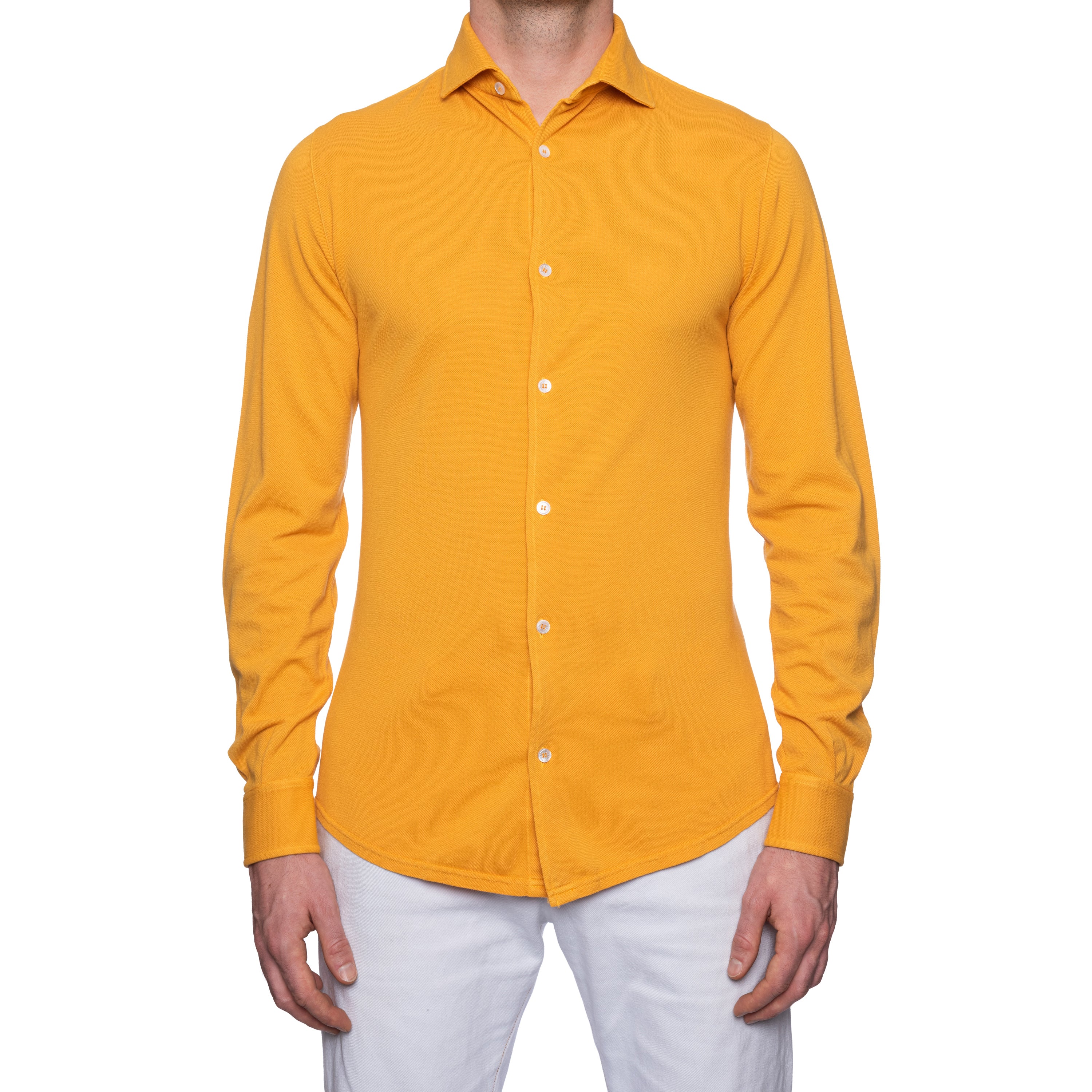 FEDELI "John" Orange Supima Cotton Pique Long Sleeve Polo Shirt 48 NEW S