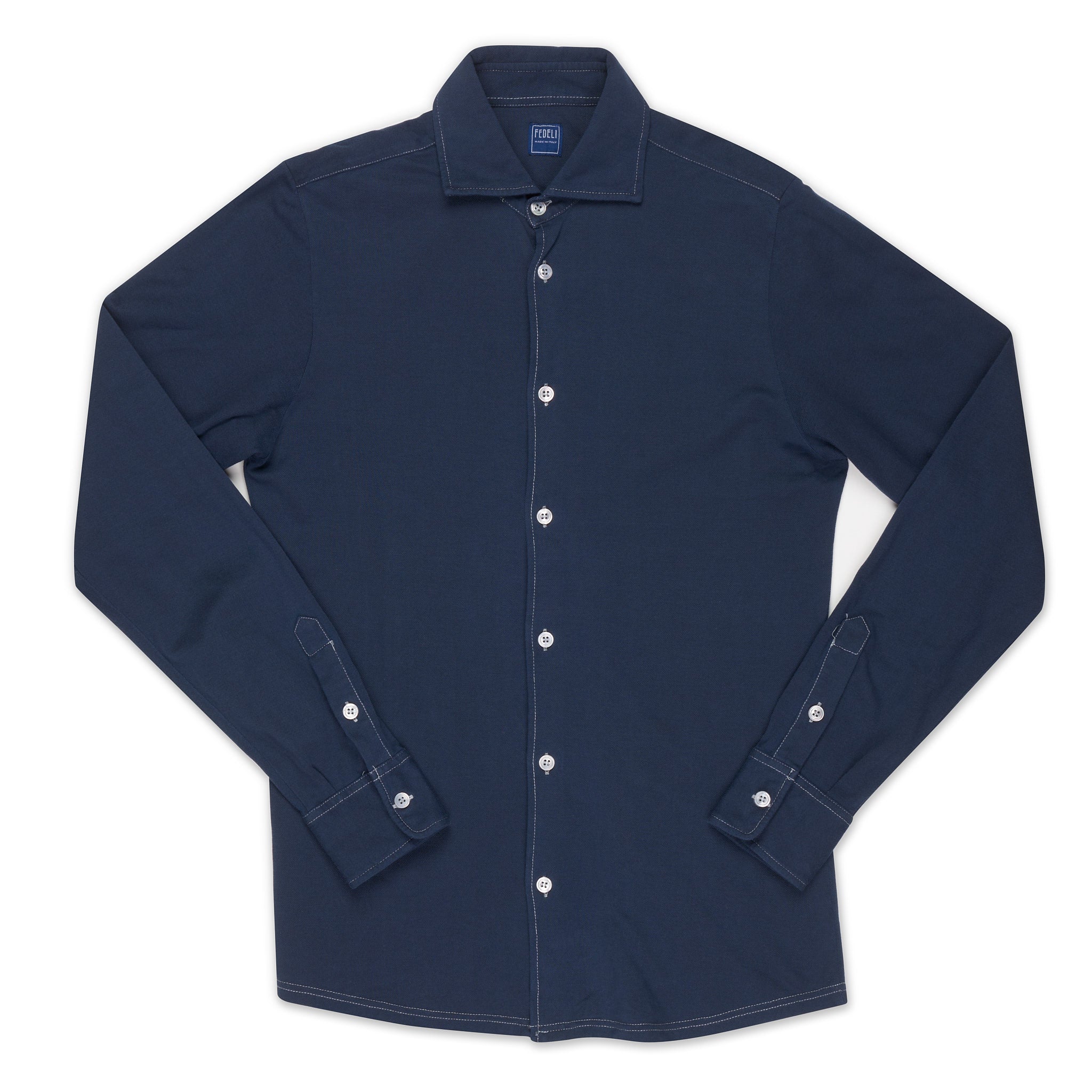 FEDELI "Kaos" Navy Blue Garment Dyed Cotton Pique Polo Shirt 46 NEW XS Slim FEDELI