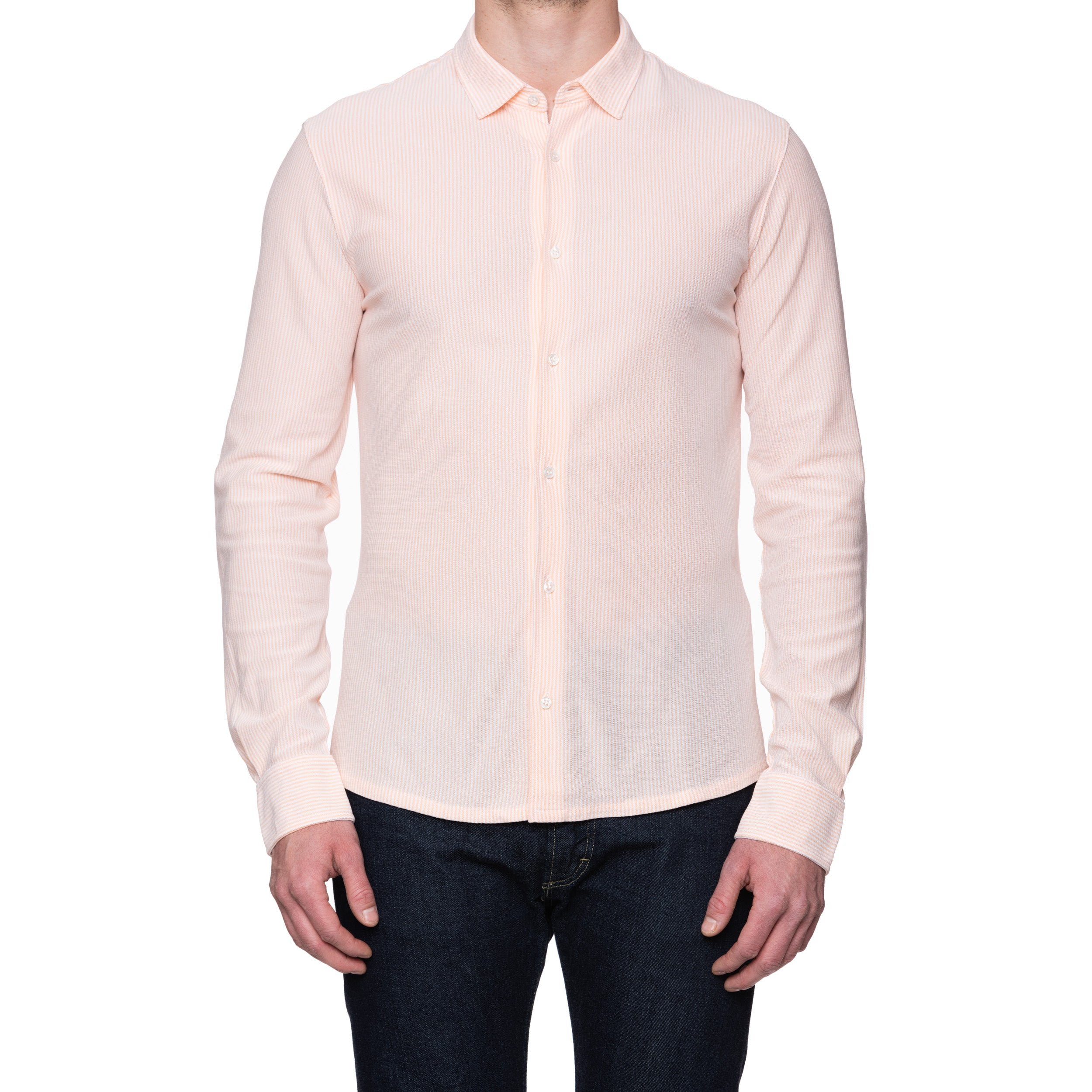 FEDELI "Kaos" Orange Striped Cotton Light Oxford Pique Polo Shirt 54 NEW XL Slim