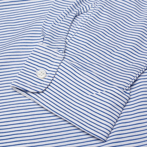 FEDELI "Libeccio" Blue Striped Cotton Jersey Long Sleeve Polo Shirt EU 60 NEW US 4XL