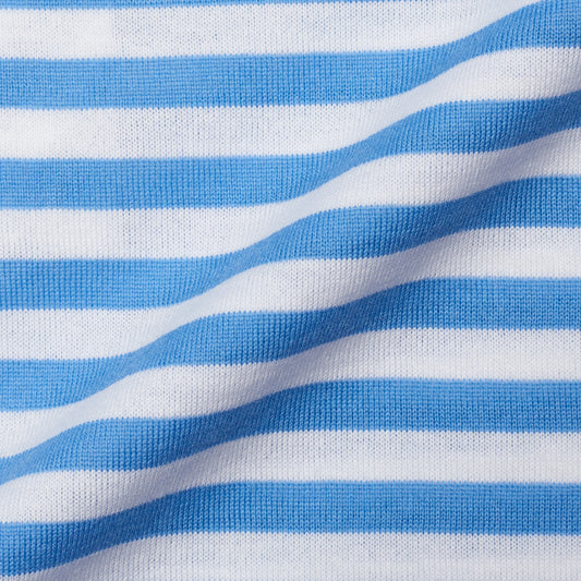 FEDELI "Libeccio" Blue Striped Cotton Light Jersey Long Sleeve Polo Shirt 54 NEW US XL