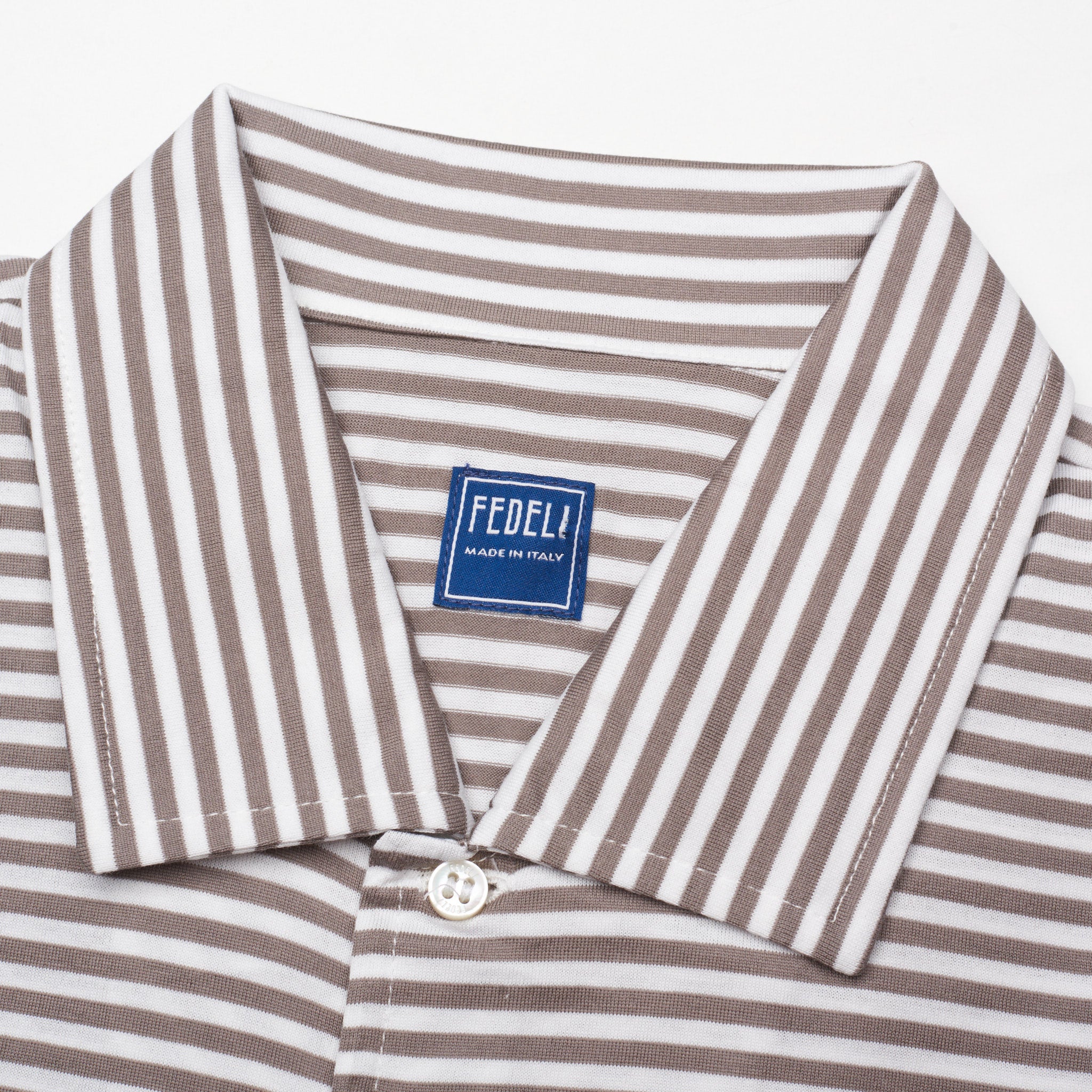 FEDELI "Libeccio" Gray-White Striped Cotton Jersey Polo Shirt NEW FEDELI