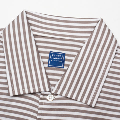FEDELI "Libeccio" Gray-White Striped Cotton Jersey Polo Shirt NEW