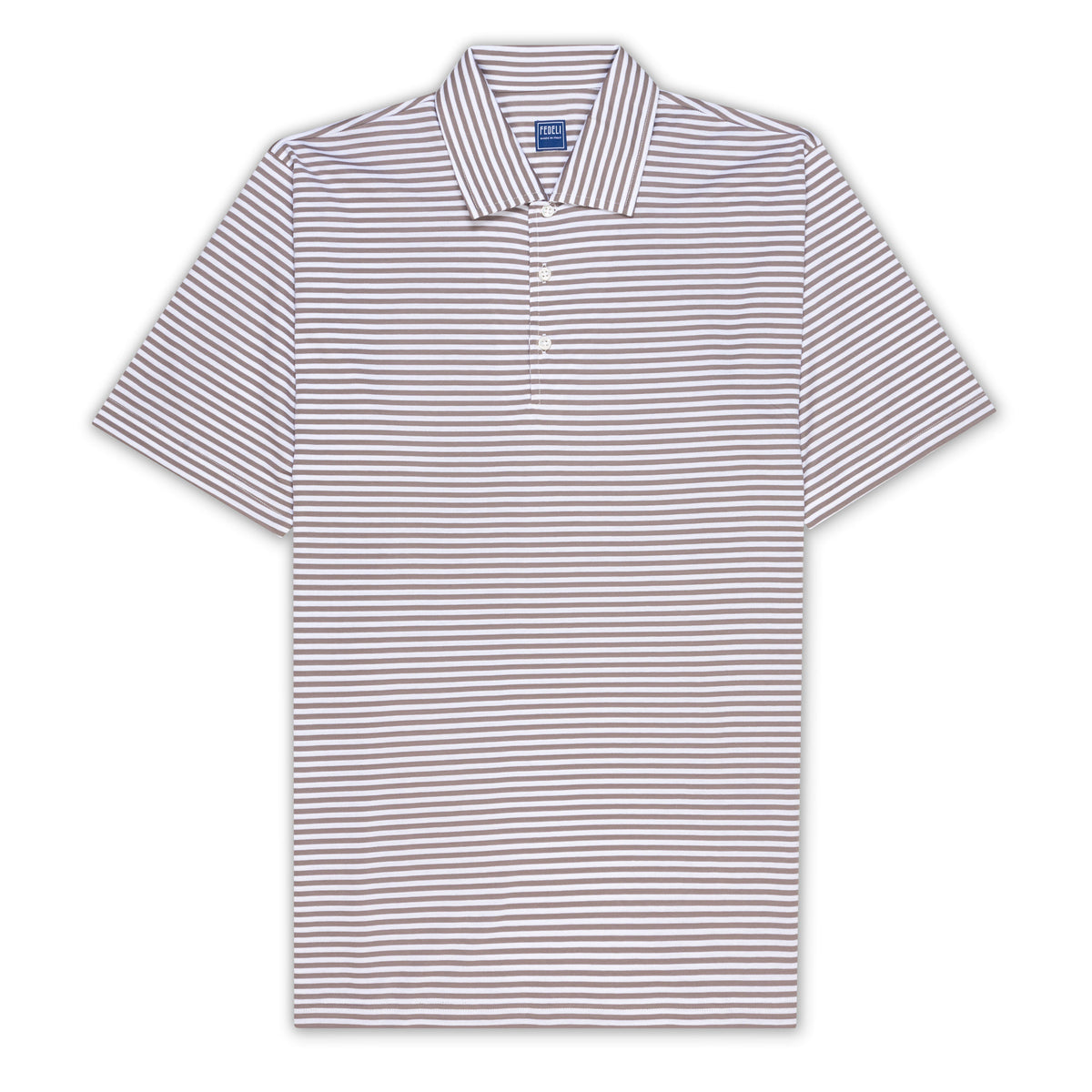 FEDELI "Libeccio" Gray-White Striped Cotton Jersey Polo Shirt NEW