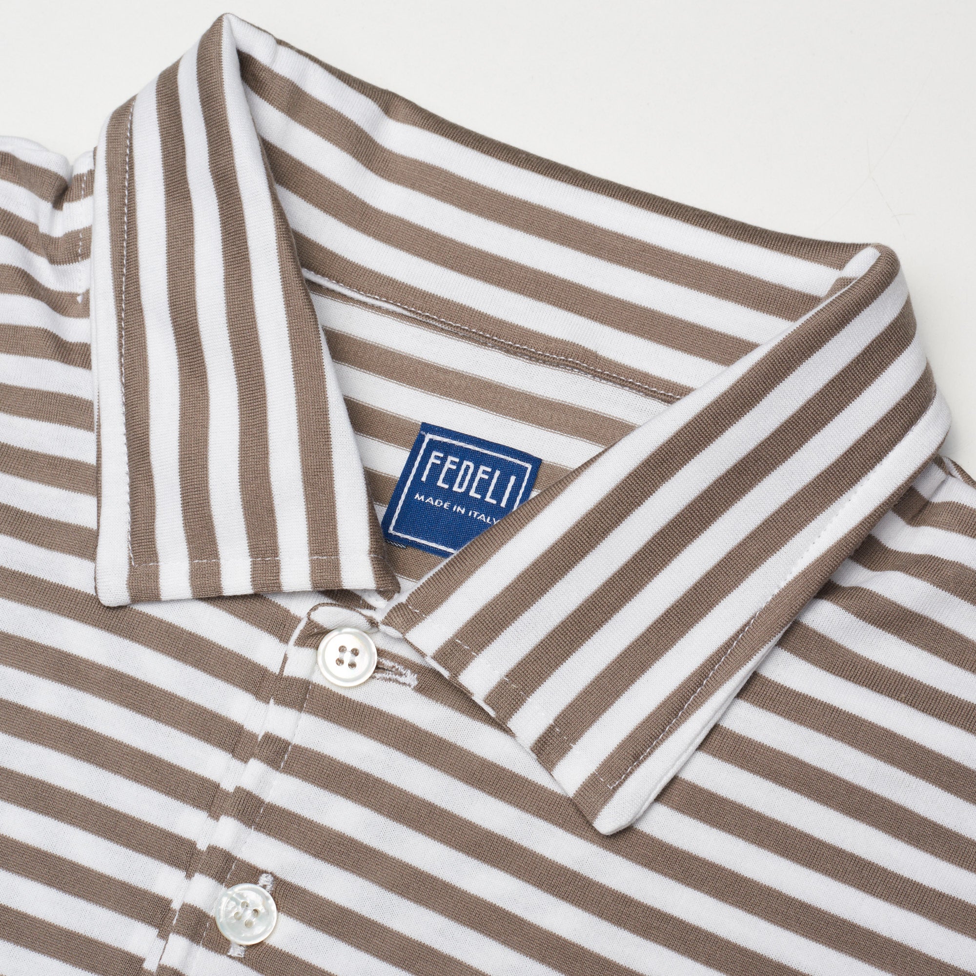 FEDELI "Libeccio" Gray Striped Cotton Jersey Long Sleeve Polo Shirt EU 52 NEW US L FEDELI