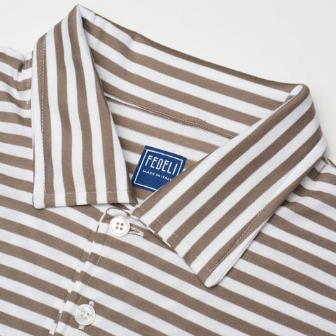 FEDELI "Libeccio" Gray Striped Cotton Jersey Long Sleeve Polo Shirt EU 52 NEW US L