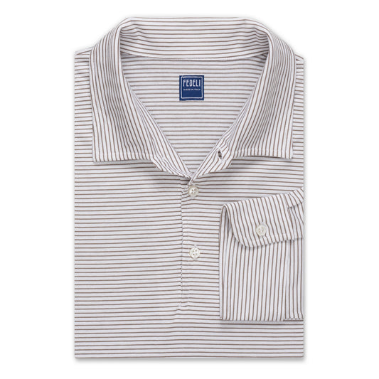 FEDELI "Libeccio" Gray Striped Cotton Jersey Long Sleeve Polo Shirt EU 58 NEW US 3XL