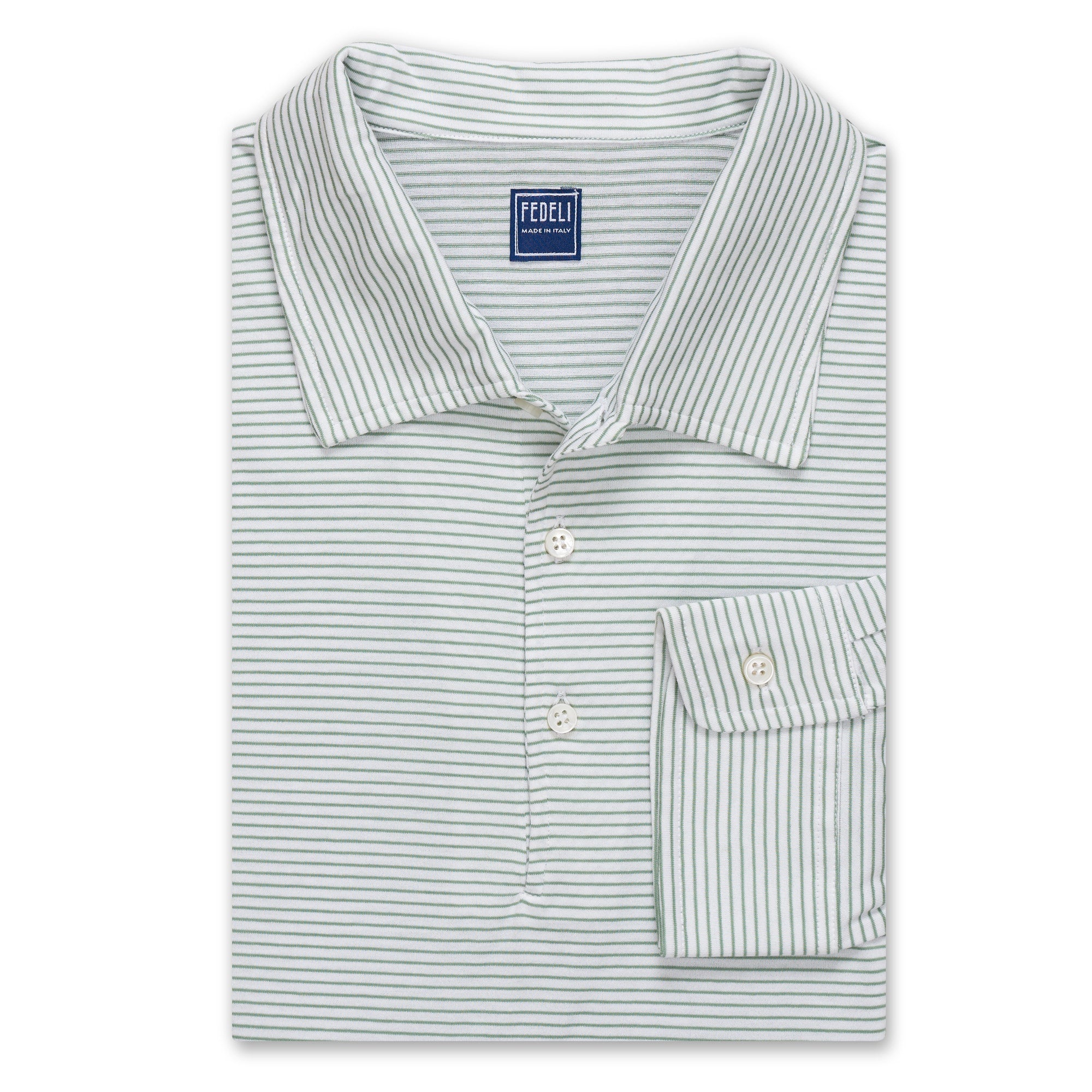 FEDELI "Libeccio" Green Striped Cotton Jersey Long Sleeve Polo Shirt EU 60 NEW US 4XL FEDELI