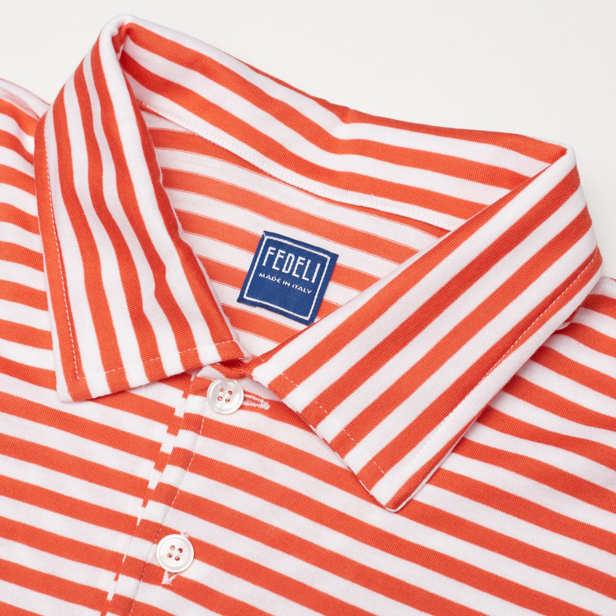 FEDELI "Libeccio" Light Red Striped Cotton Jersey Long Sleeve Polo Shirt 54 NEW XL FEDELI