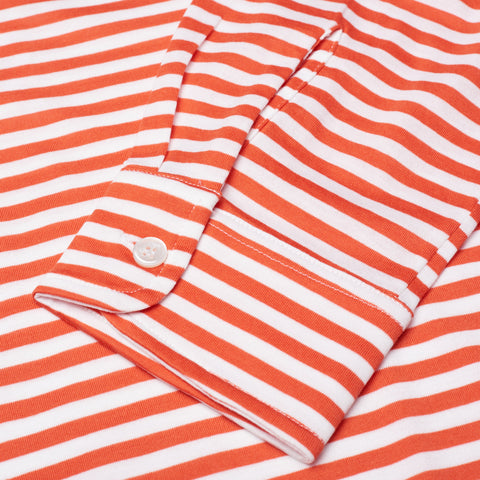 FEDELI "Libeccio" Light Red Striped Cotton Jersey Long Sleeve Polo Shirt 54 NEW XL